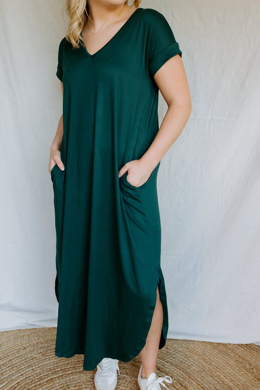 V Neck Maxi Dress | Hunter Green