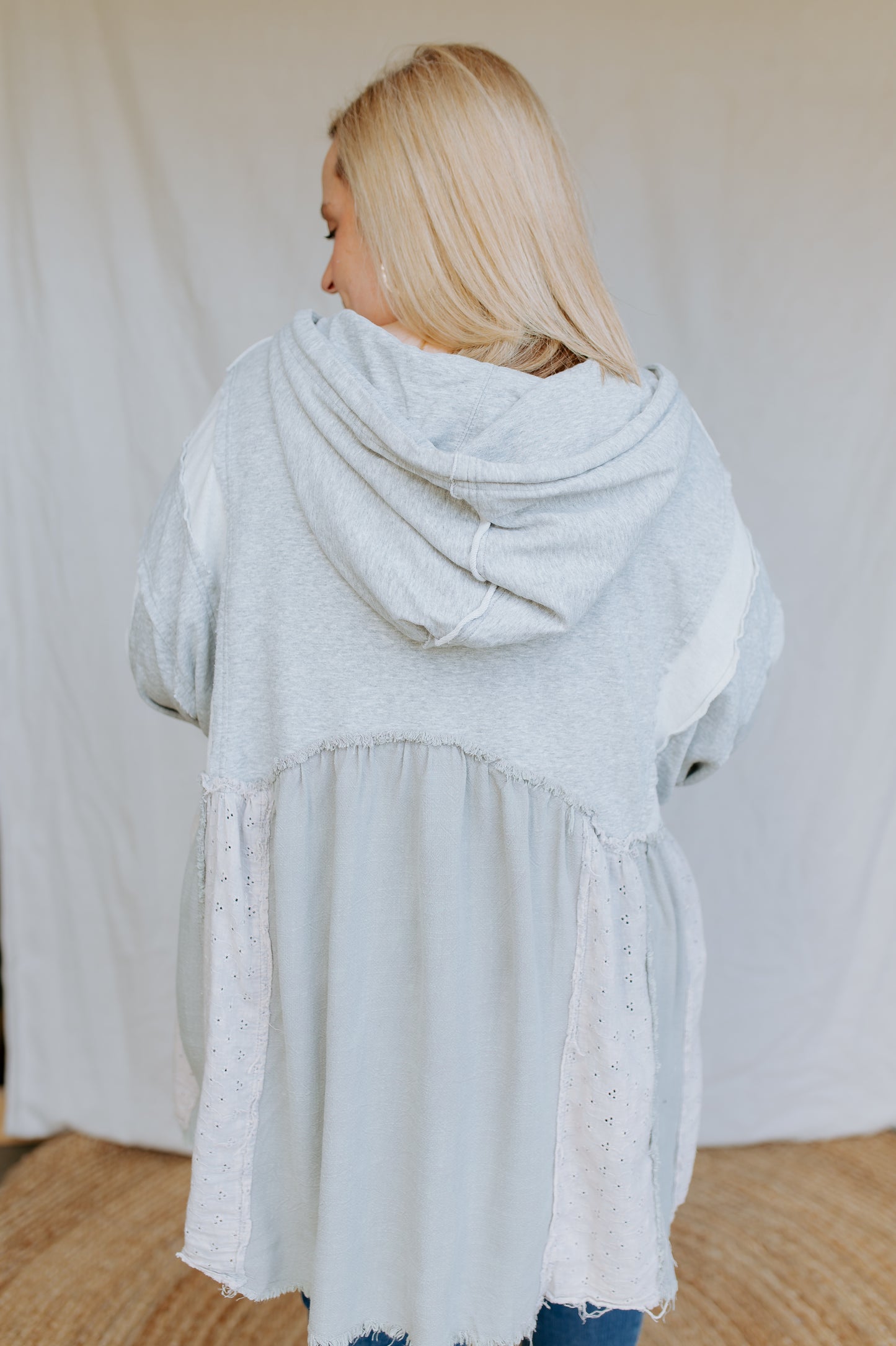 Multi Fabric Layered Hoodie Top