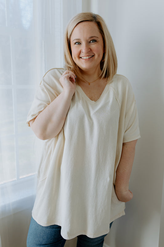 Mineral Washed Oversized Top | Ecru