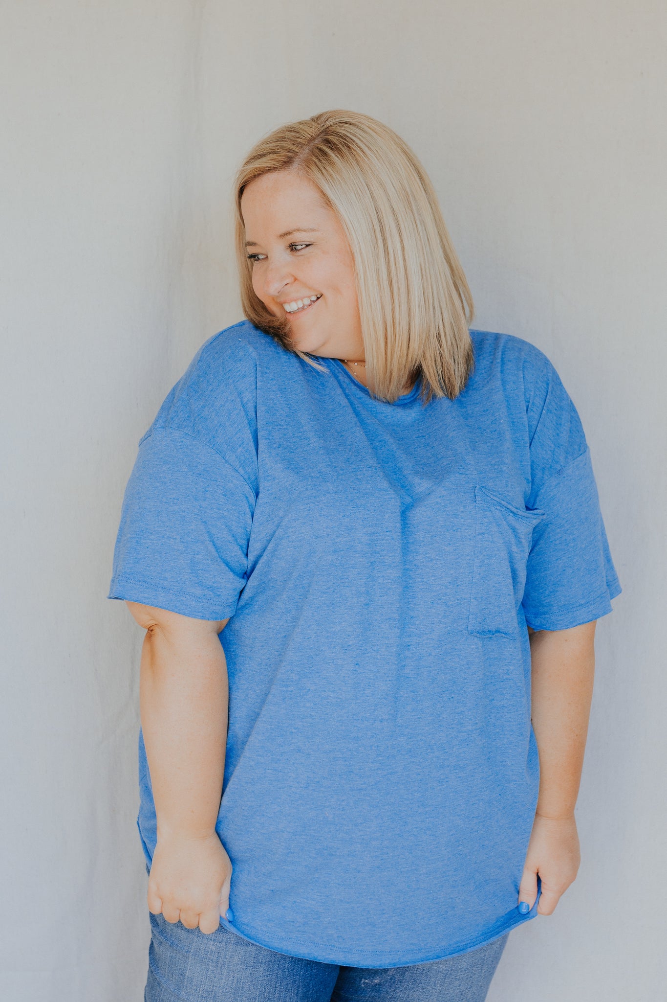 Raw Edge Boyfriend Tee | Heather Ocean Blue