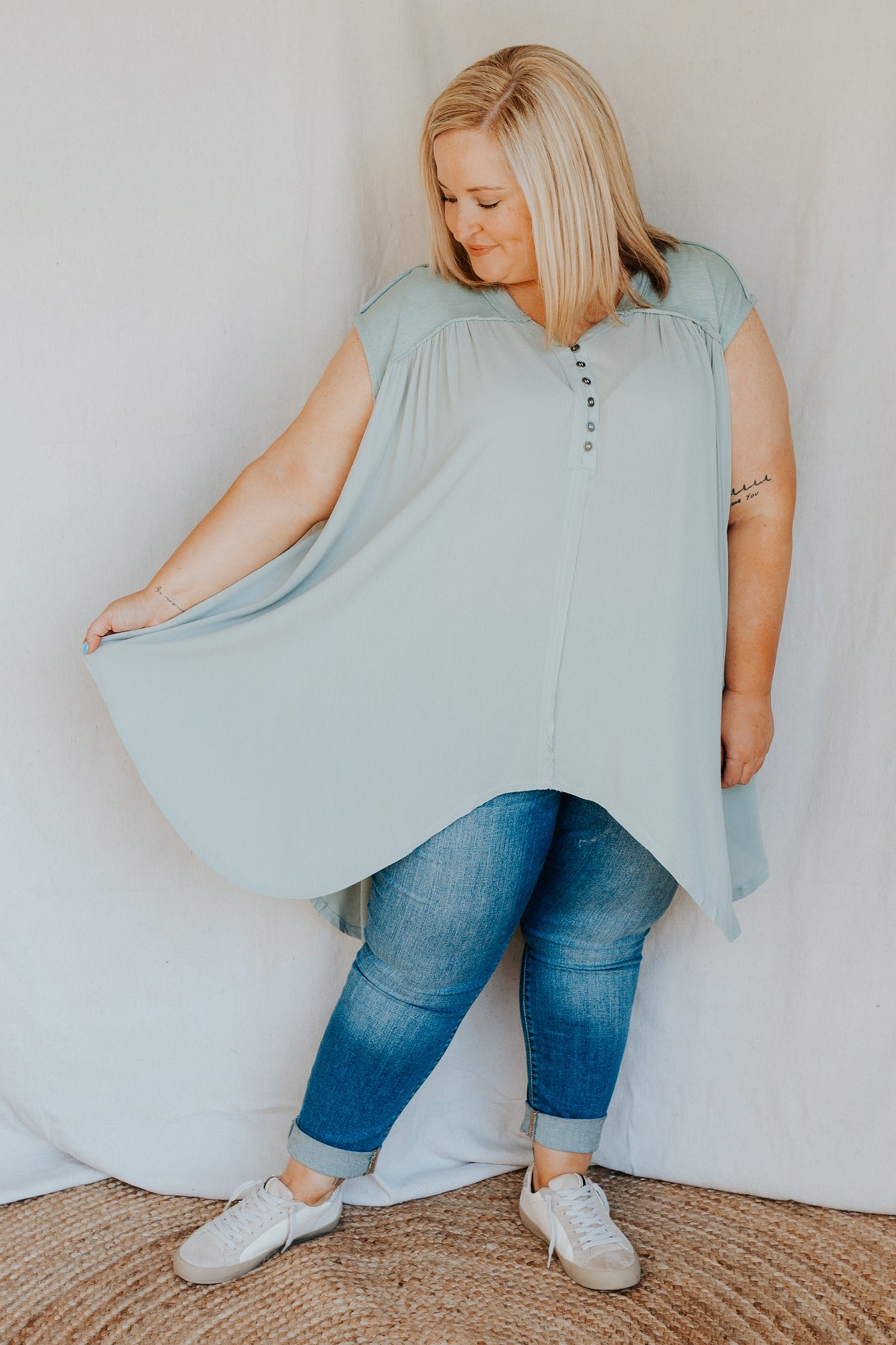 Button Front Top | Dusty Mint