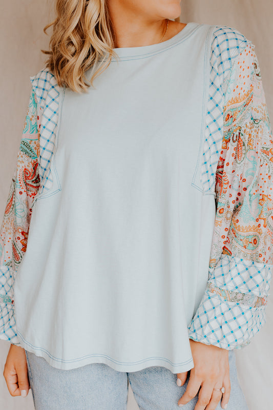 Print Mix Top | Sage Blue