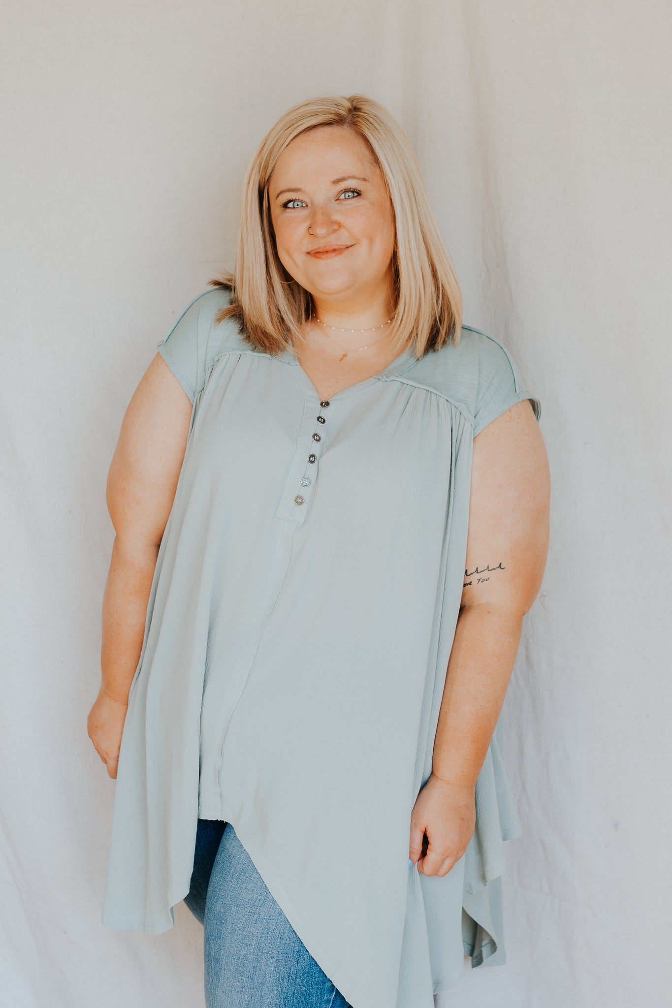 Button Front Top | Dusty Mint