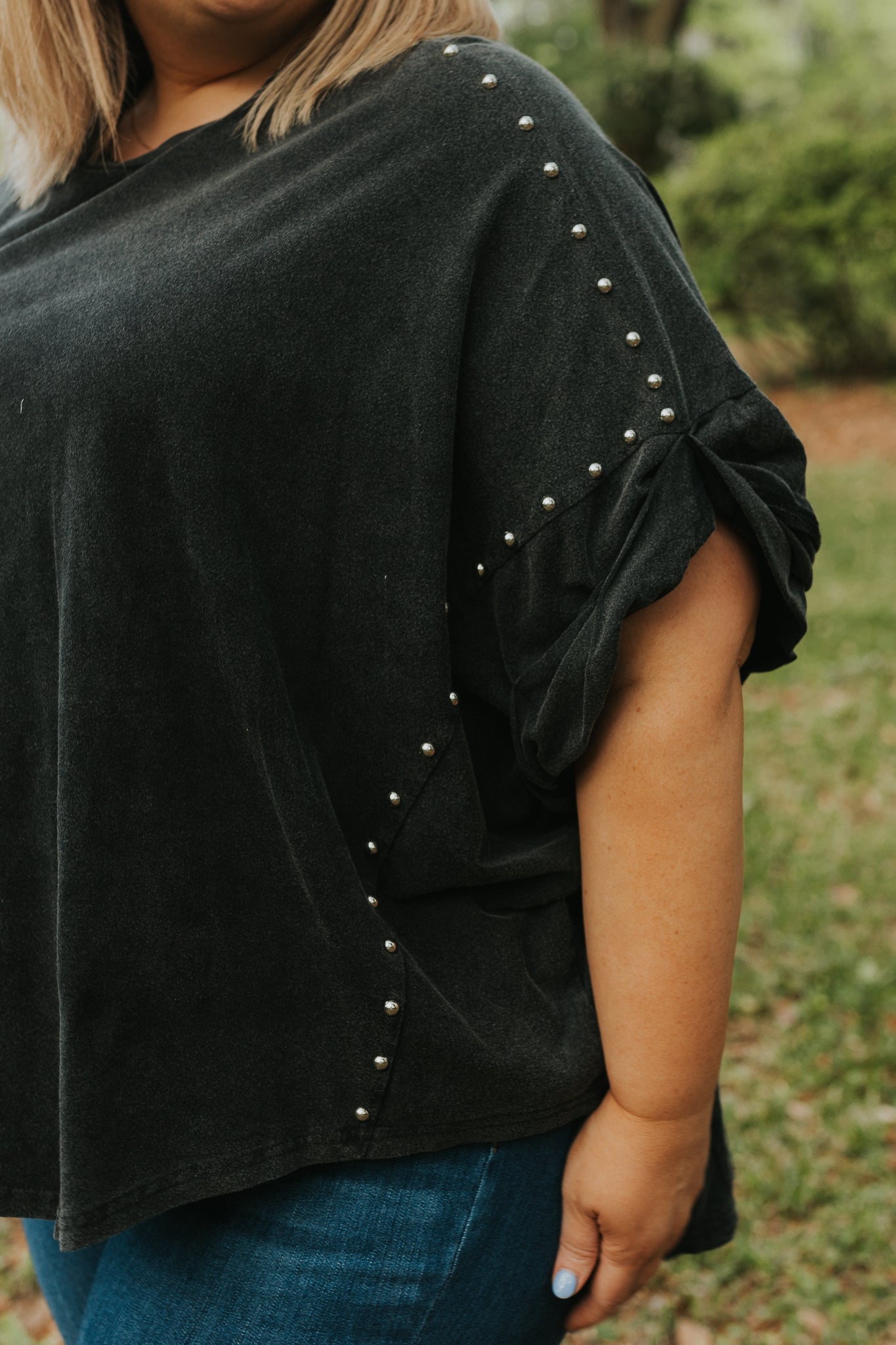 Roll Up Sleeve Studded Tee