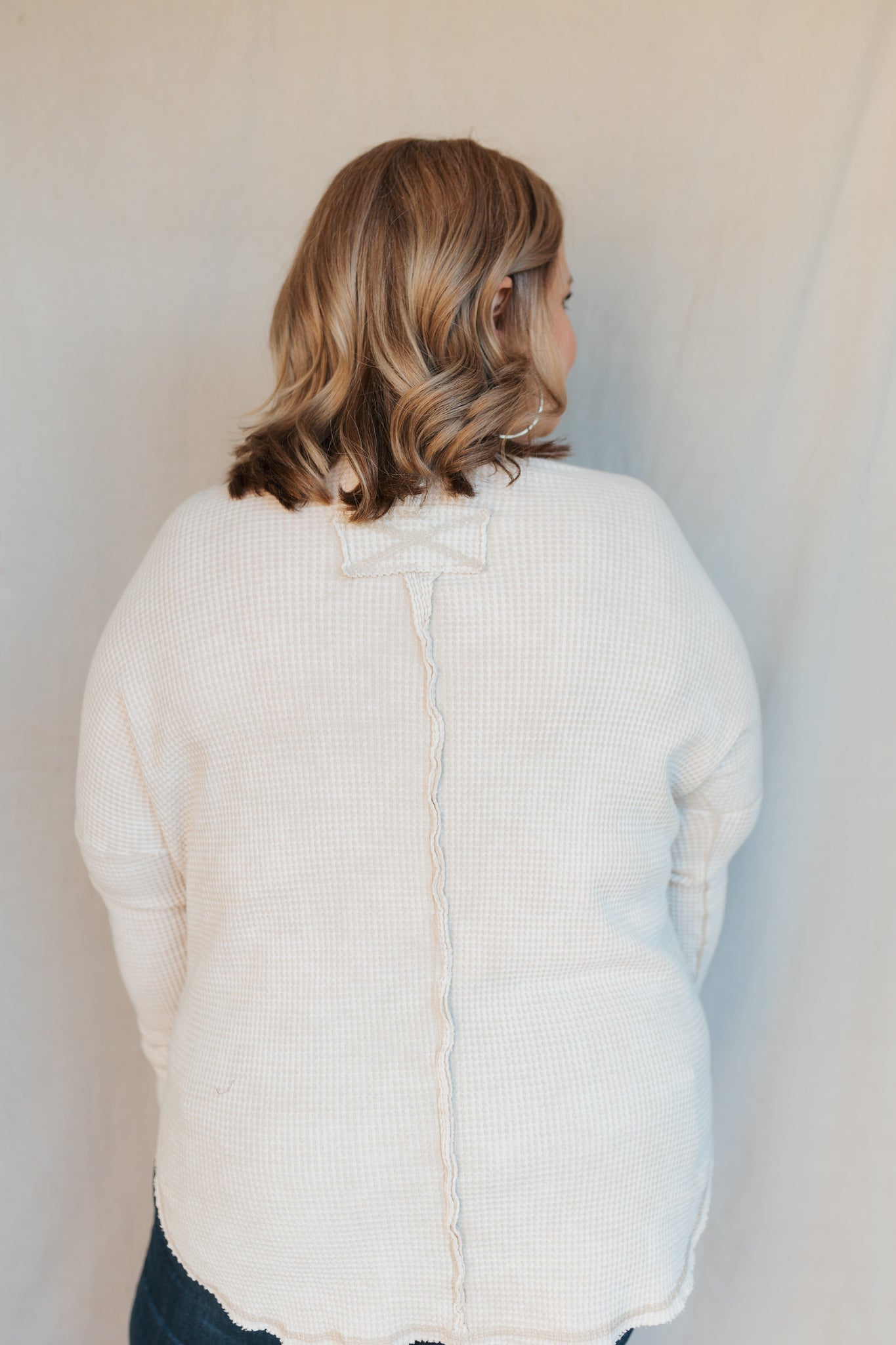 Oversized Baby Waffle Long Sleeve Top | Sand Beige