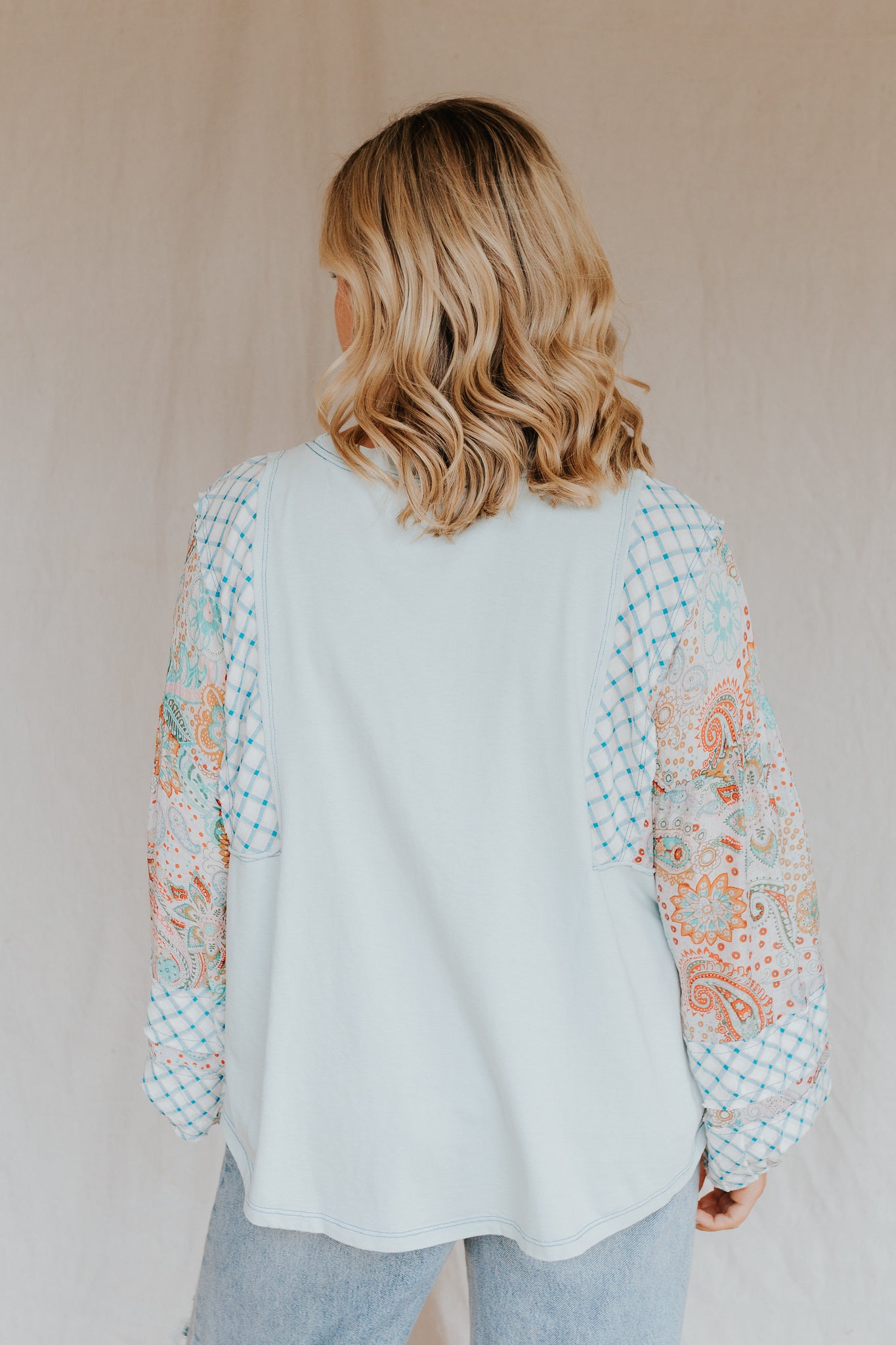 Print Mix Top | Sage Blue