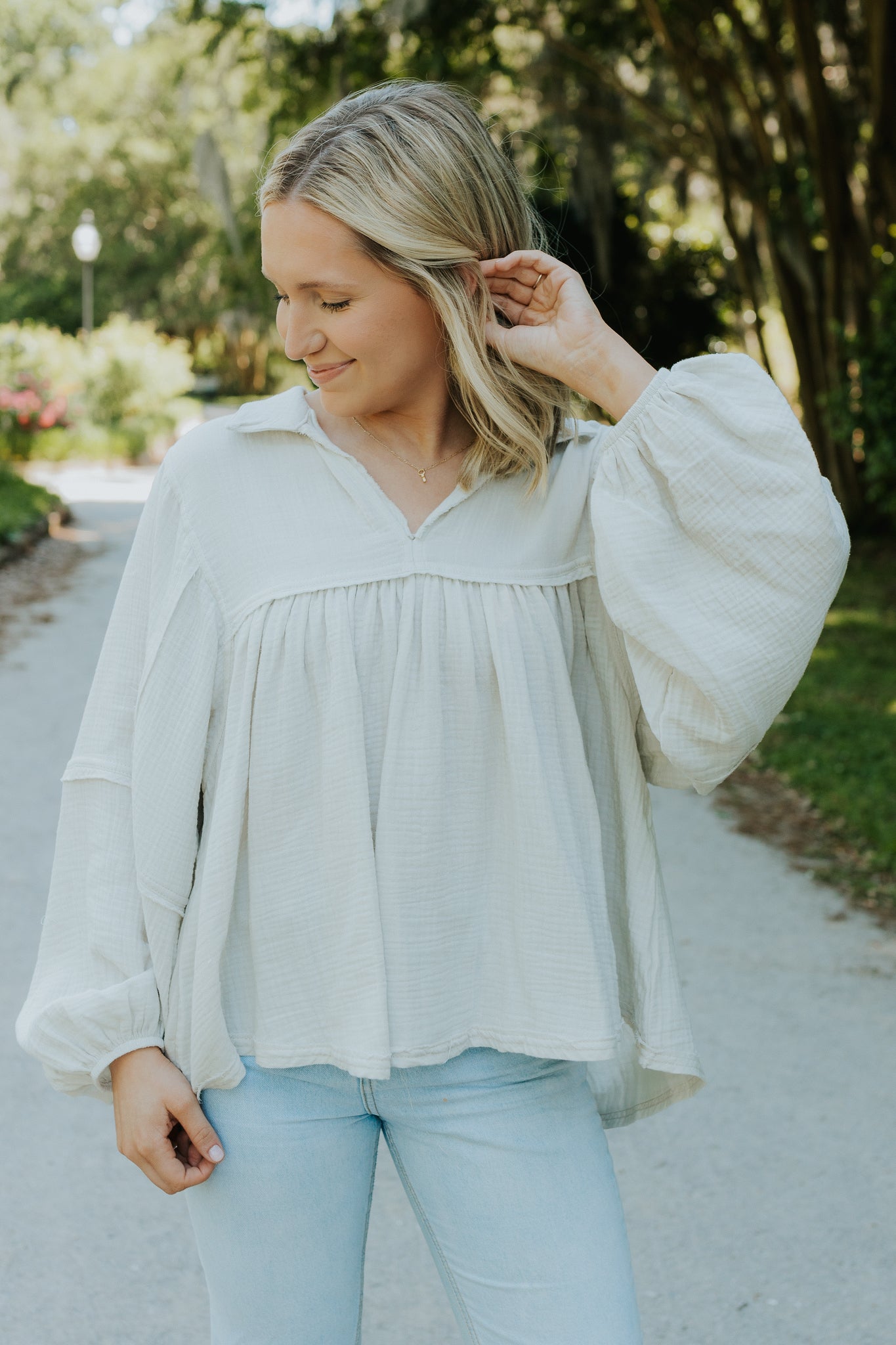 Solid Baby Doll Top | Stone