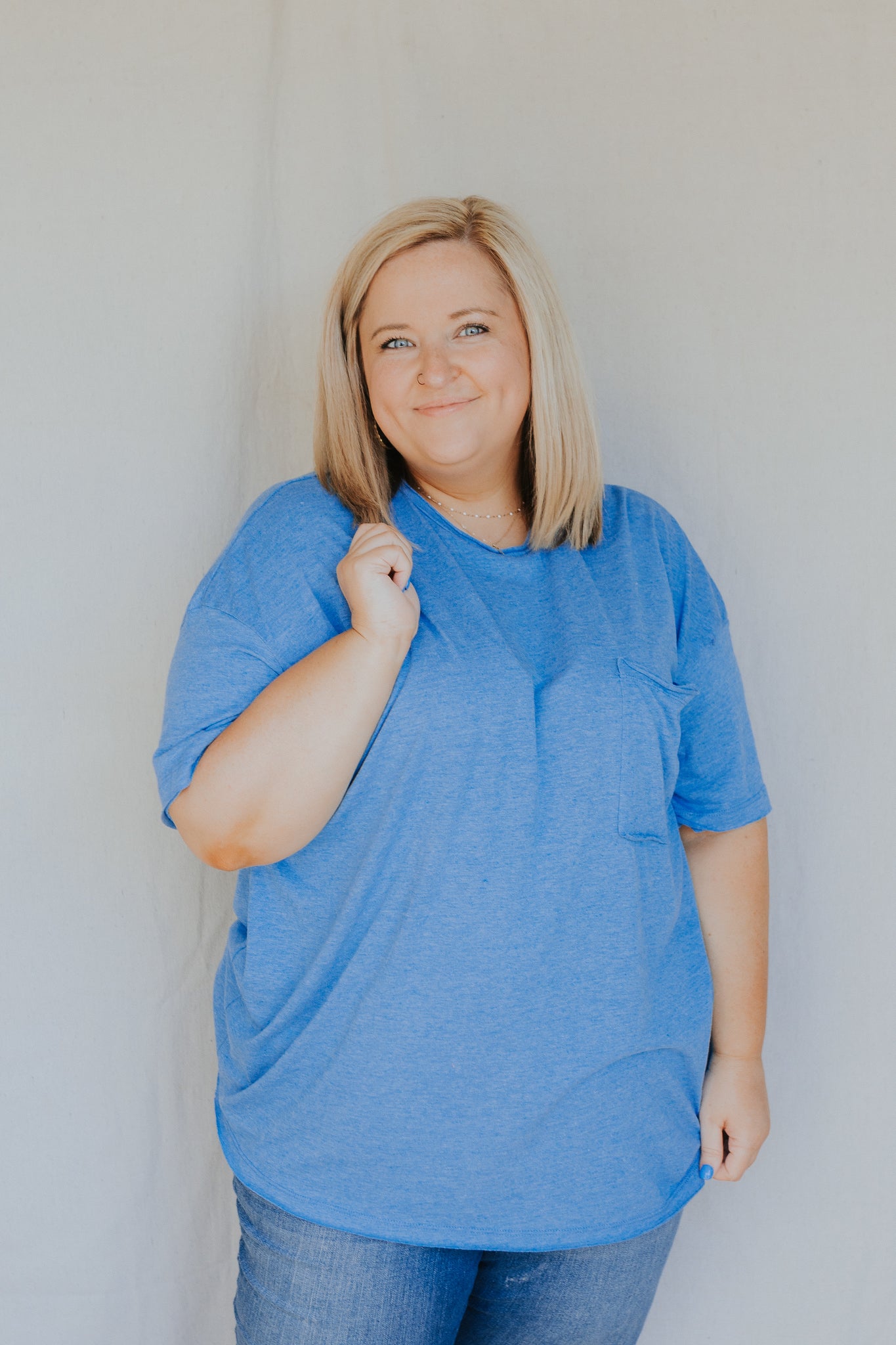 Raw Edge Boyfriend Tee | Heather Ocean Blue