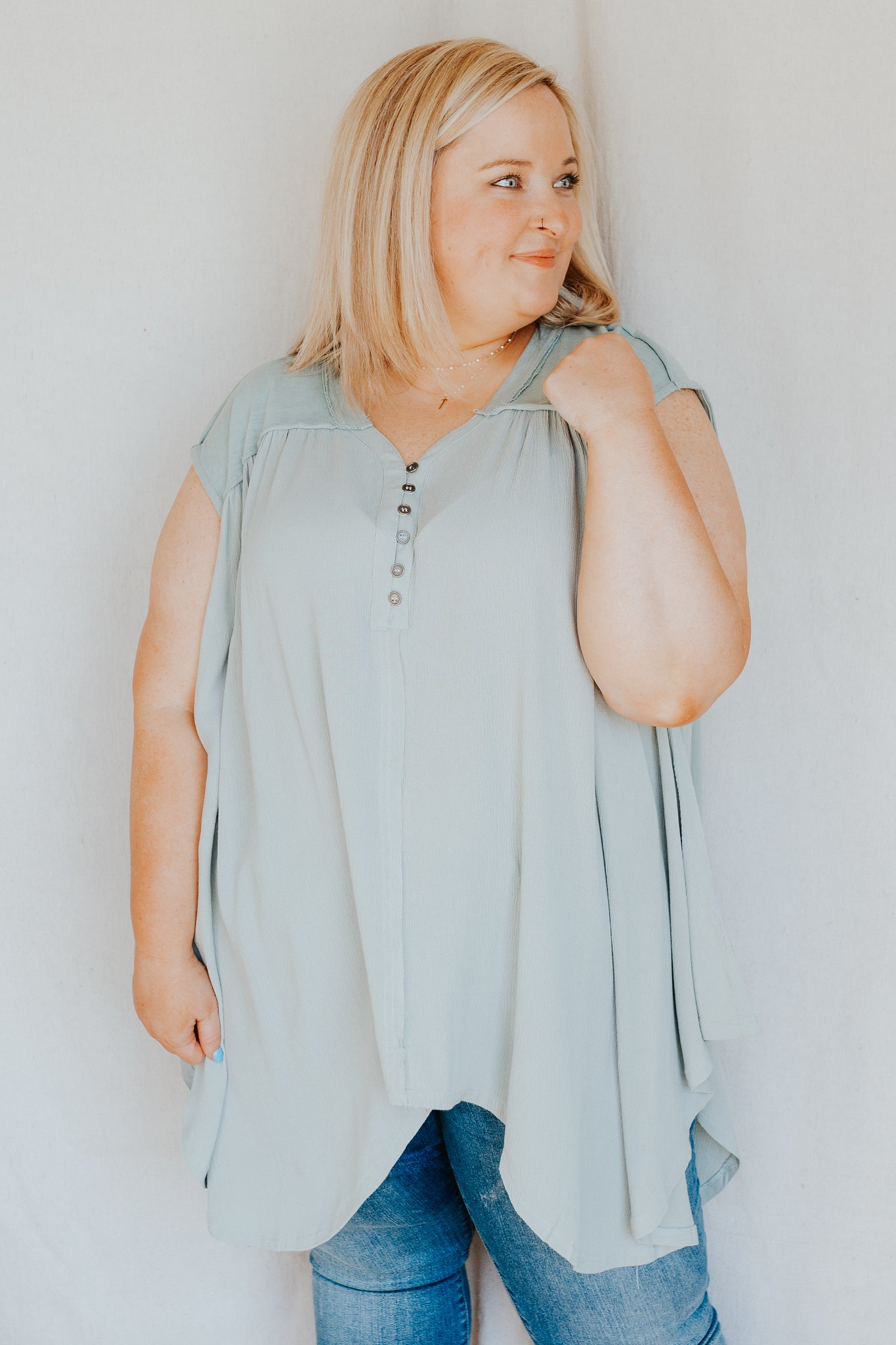 Button Front Top | Dusty Mint