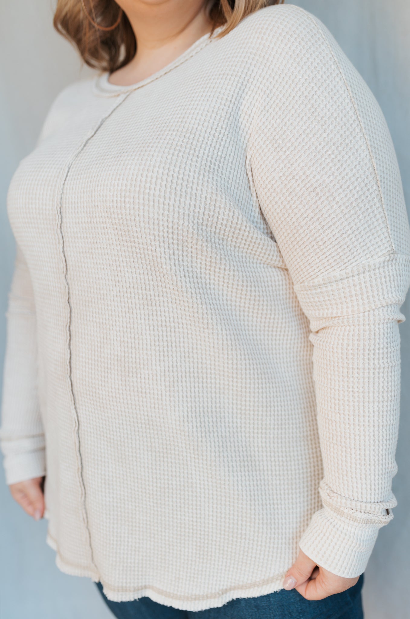 Oversized Baby Waffle Long Sleeve Top | Sand Beige