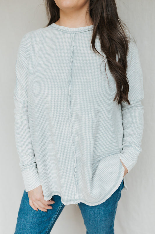 Oversized Baby Waffle Long Sleeve Top | Light Grey