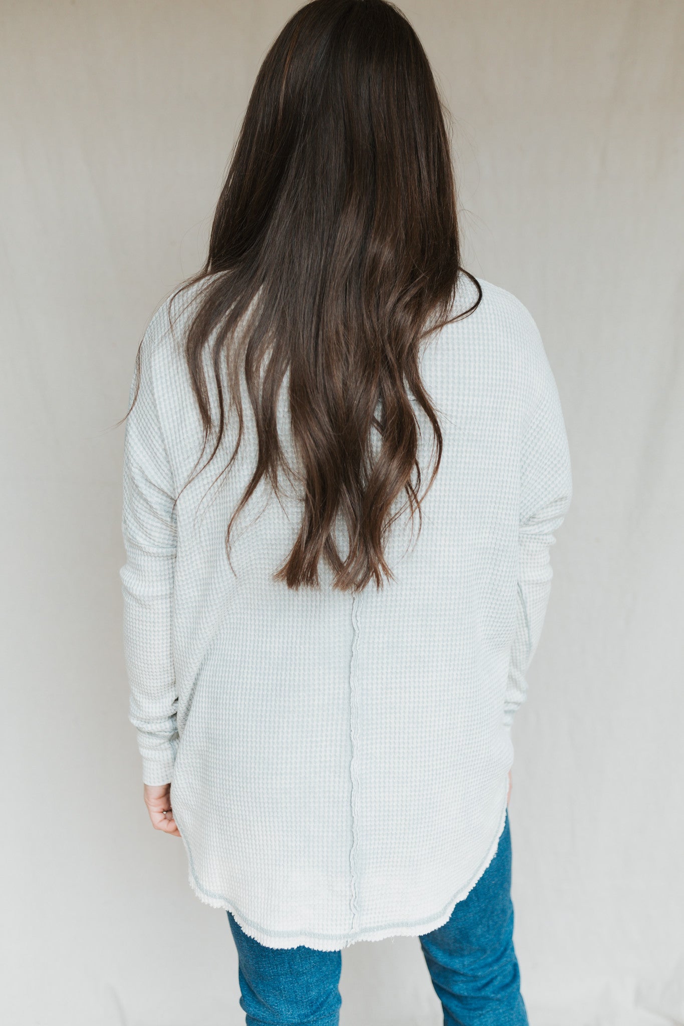 Oversized Baby Waffle Long Sleeve Top | Light Grey