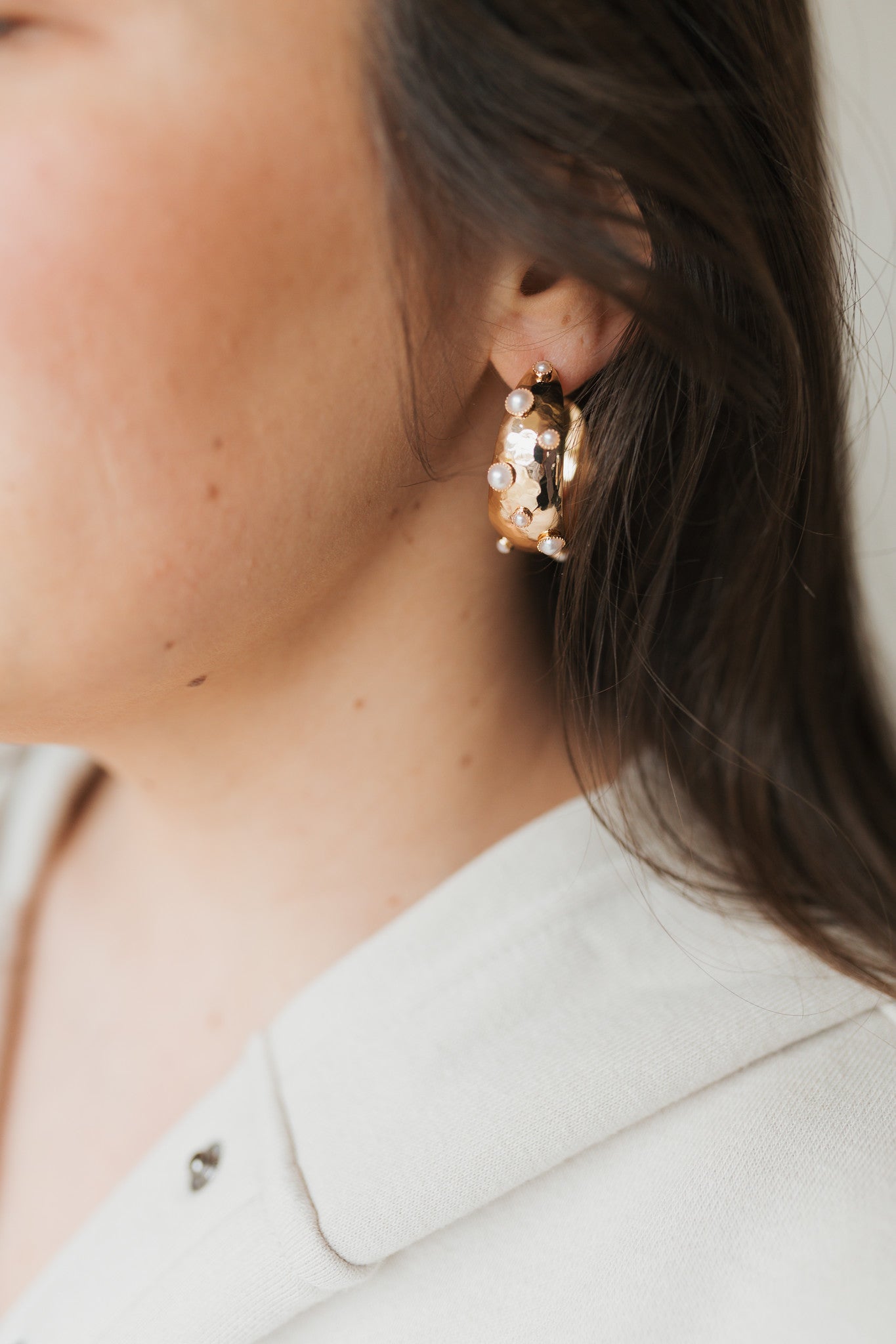 Studded Pearl & Metal Hoops