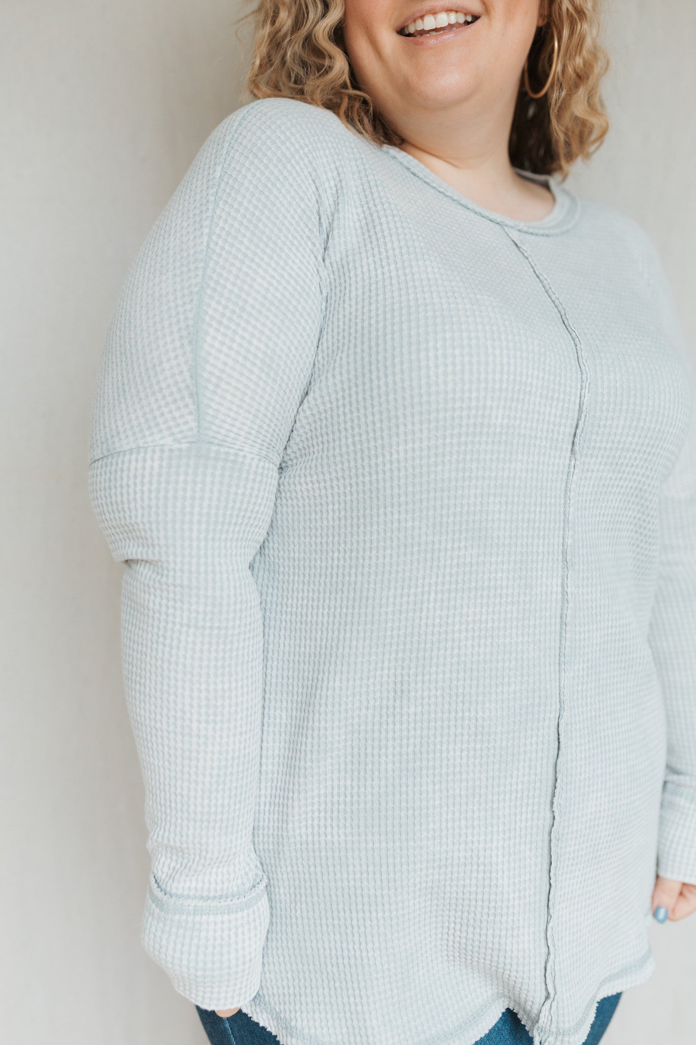 Oversized Baby Waffle Long Sleeve Top | Light Grey