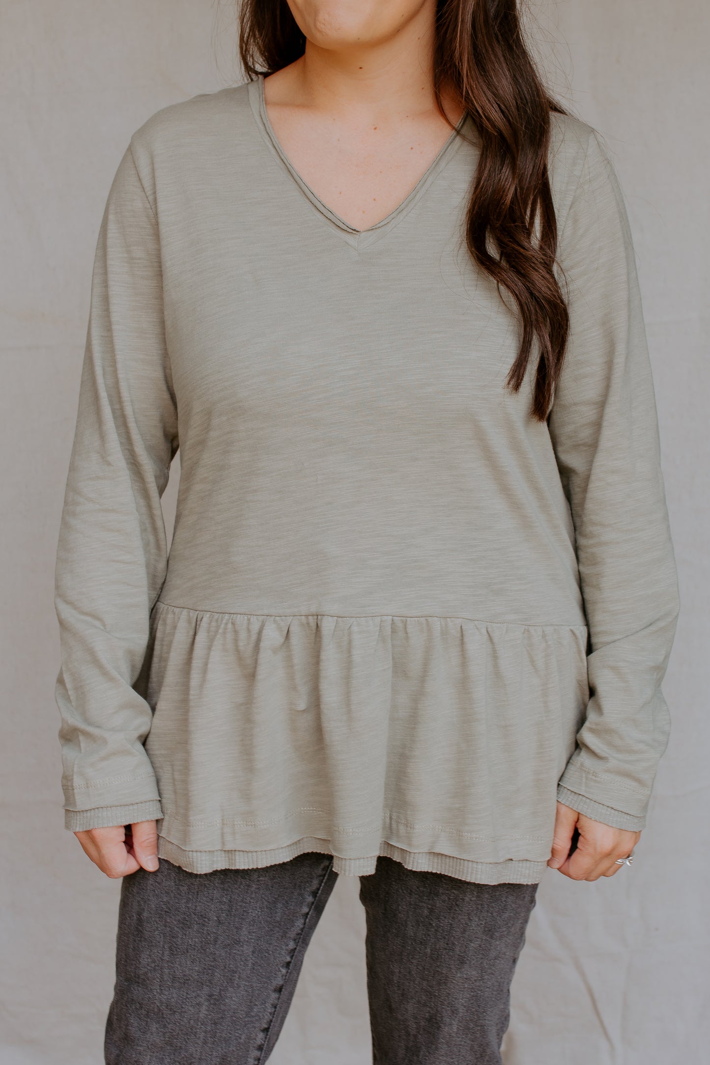 Long Sleeve Cotton Top | Dusty Sage