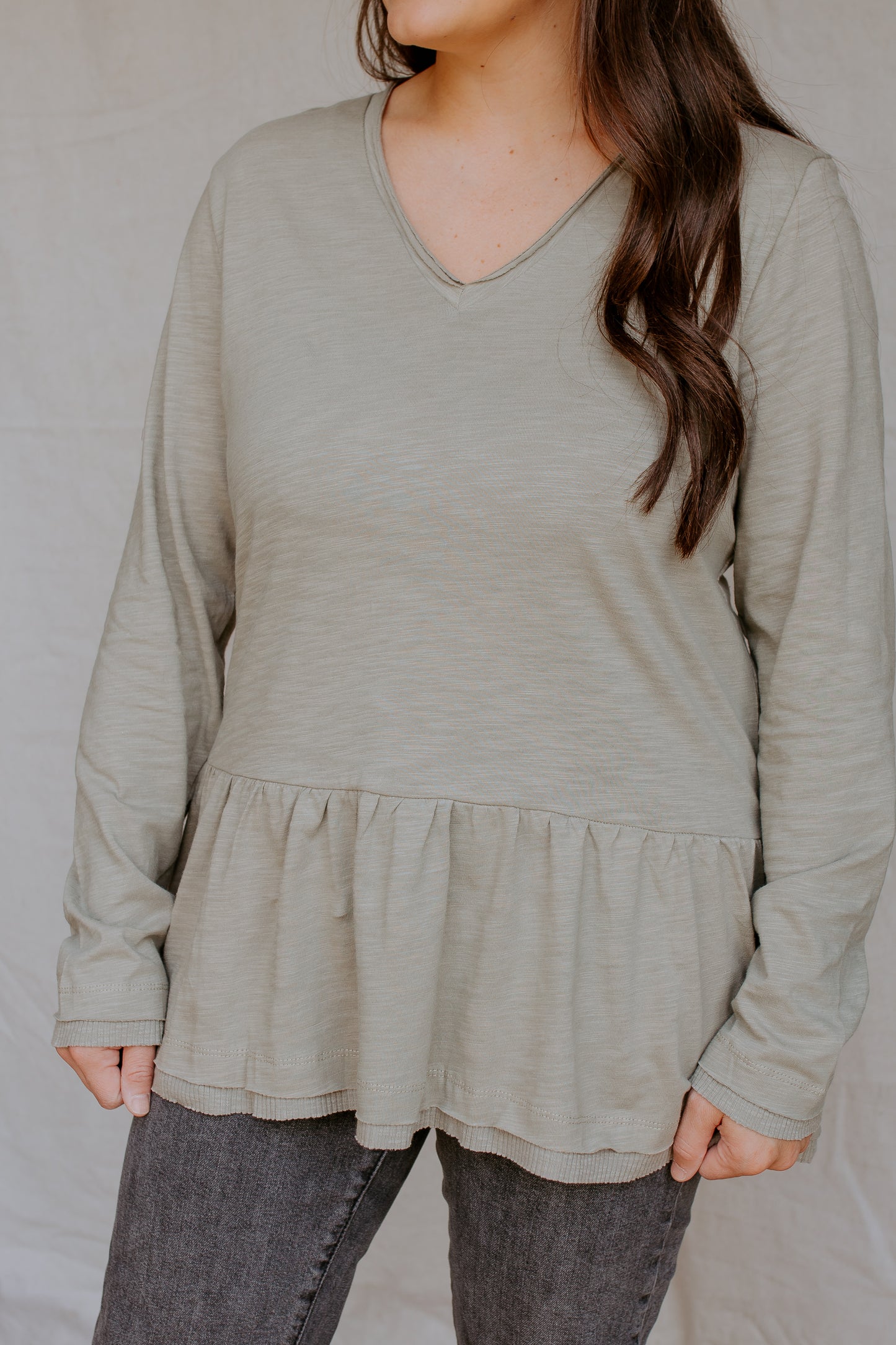 Long Sleeve Cotton Top | Dusty Sage