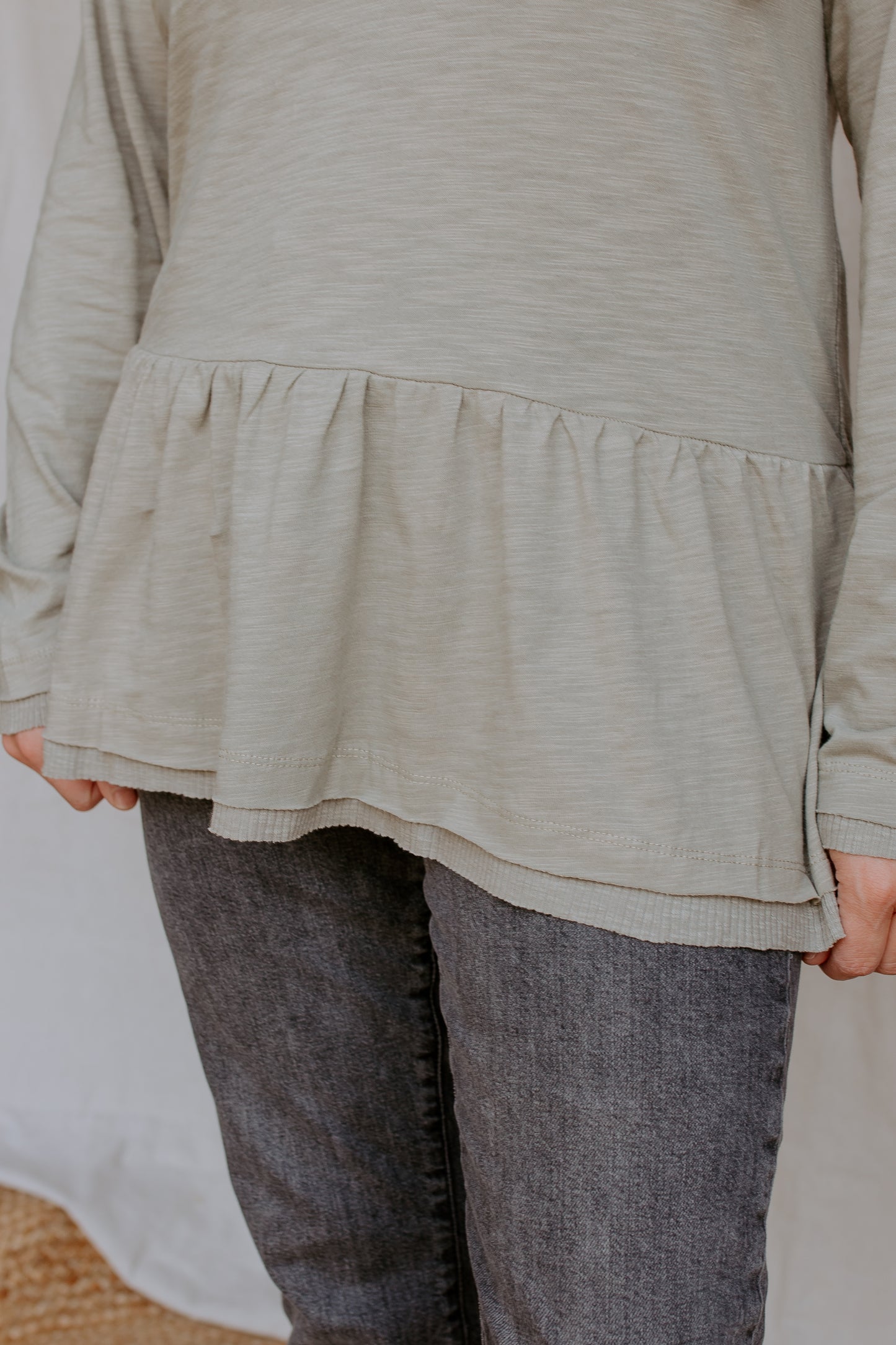 Long Sleeve Cotton Top | Dusty Sage