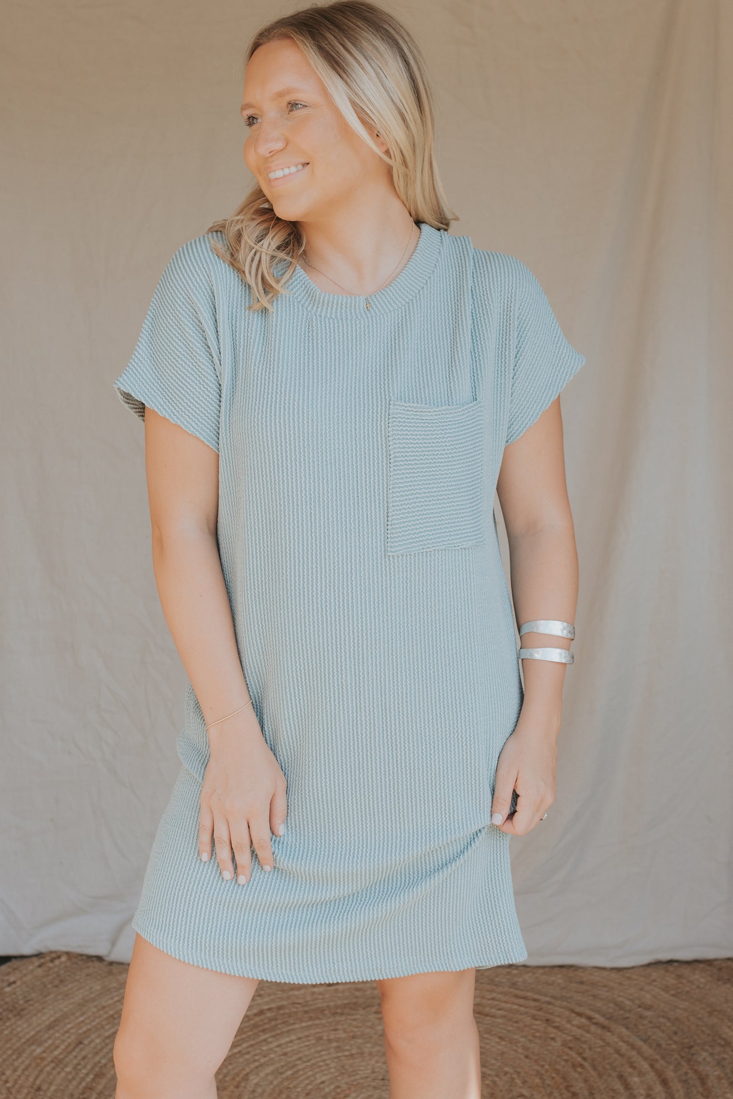 Round Neck Mini Dress | Sage