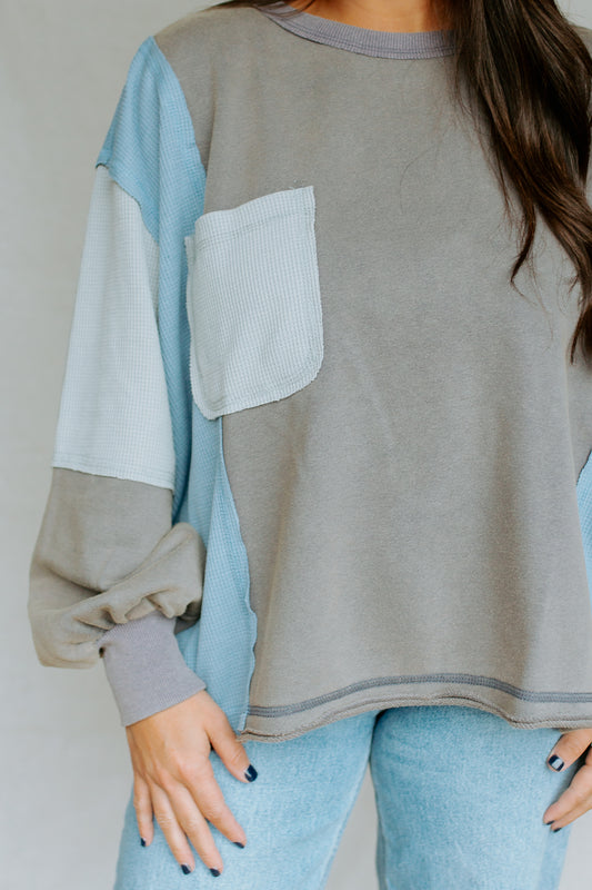 Contrast Paneled Top | Dusted Denim