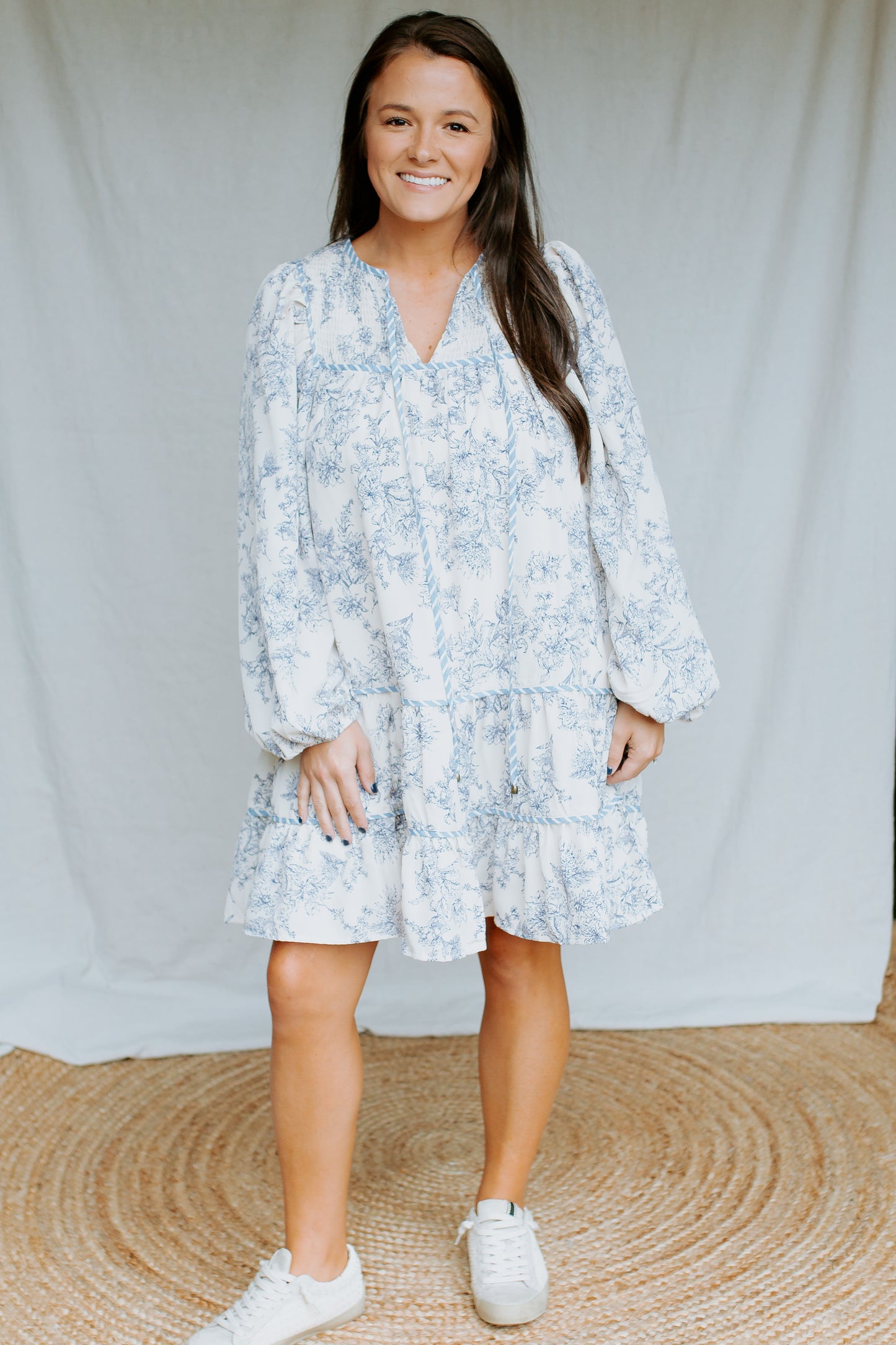 Printed Sleeve Mini Dress | Ecru