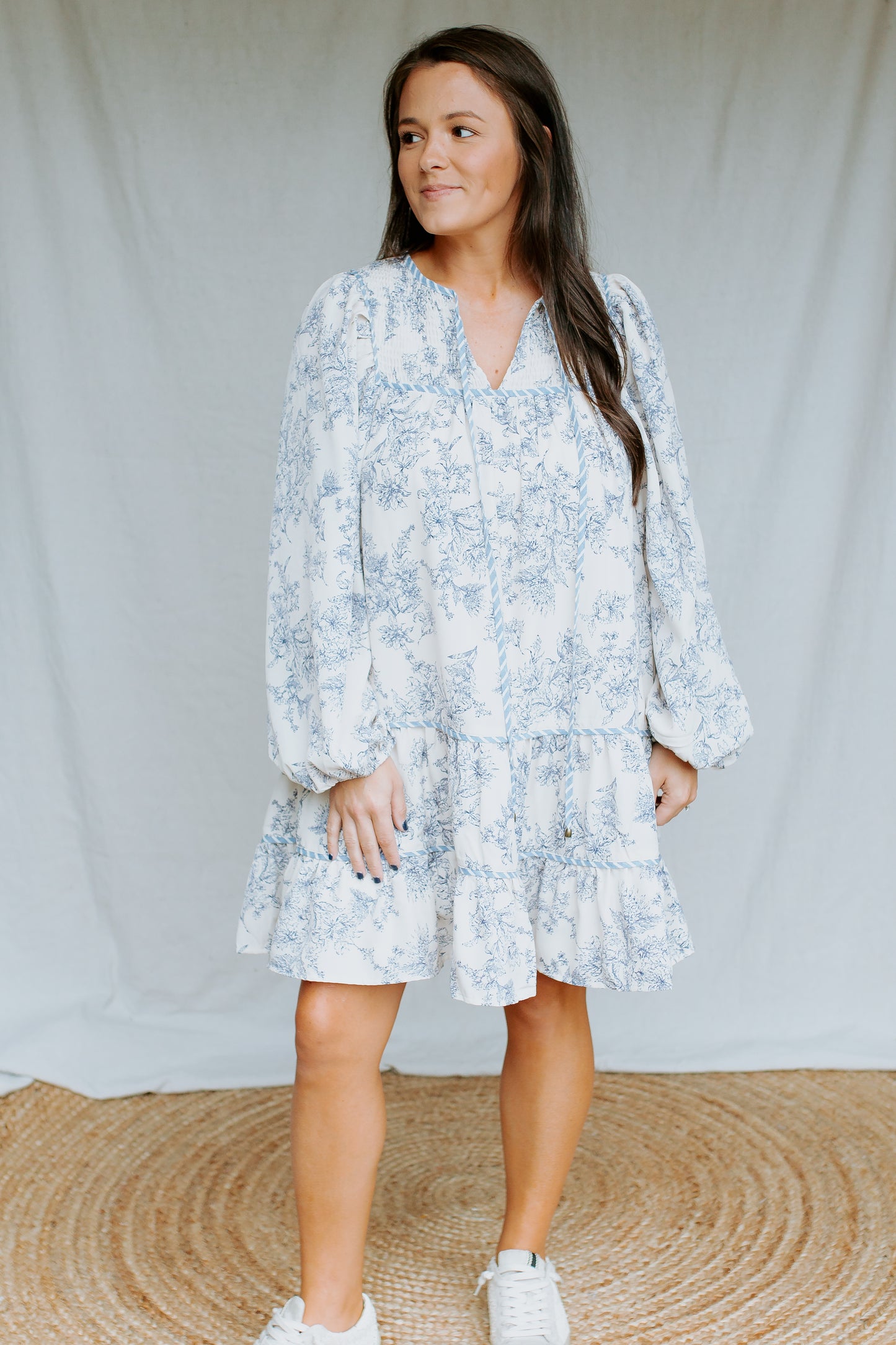 Printed Sleeve Mini Dress | Ecru