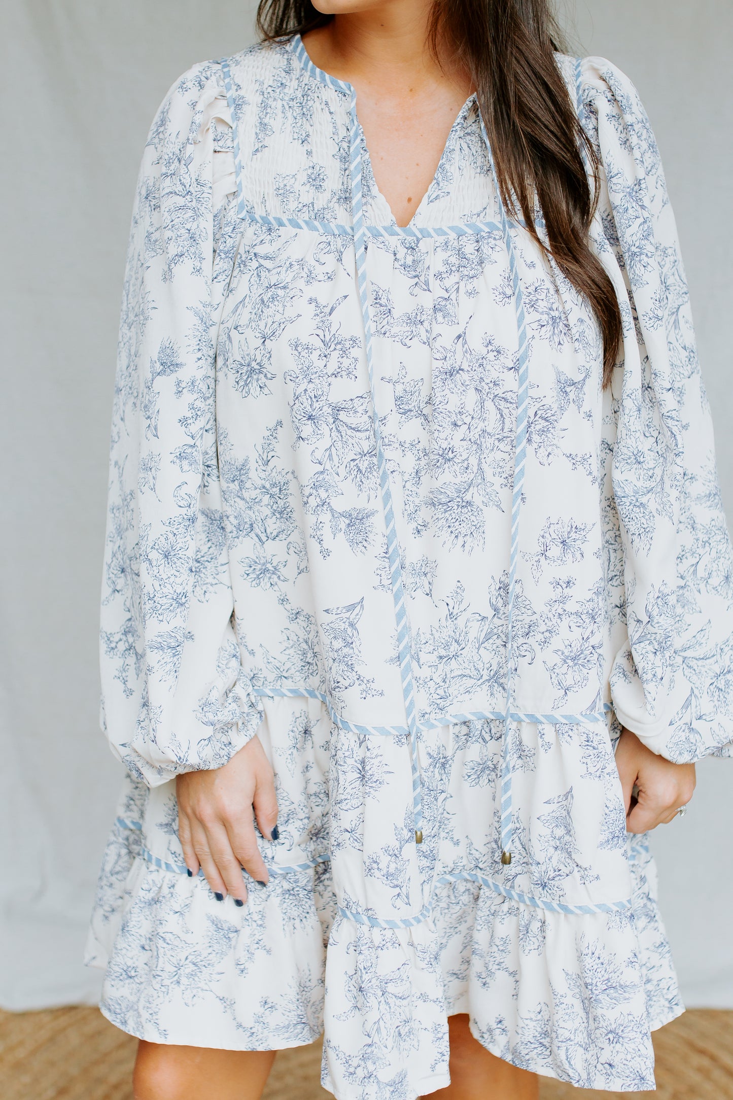 Printed Sleeve Mini Dress | Ecru