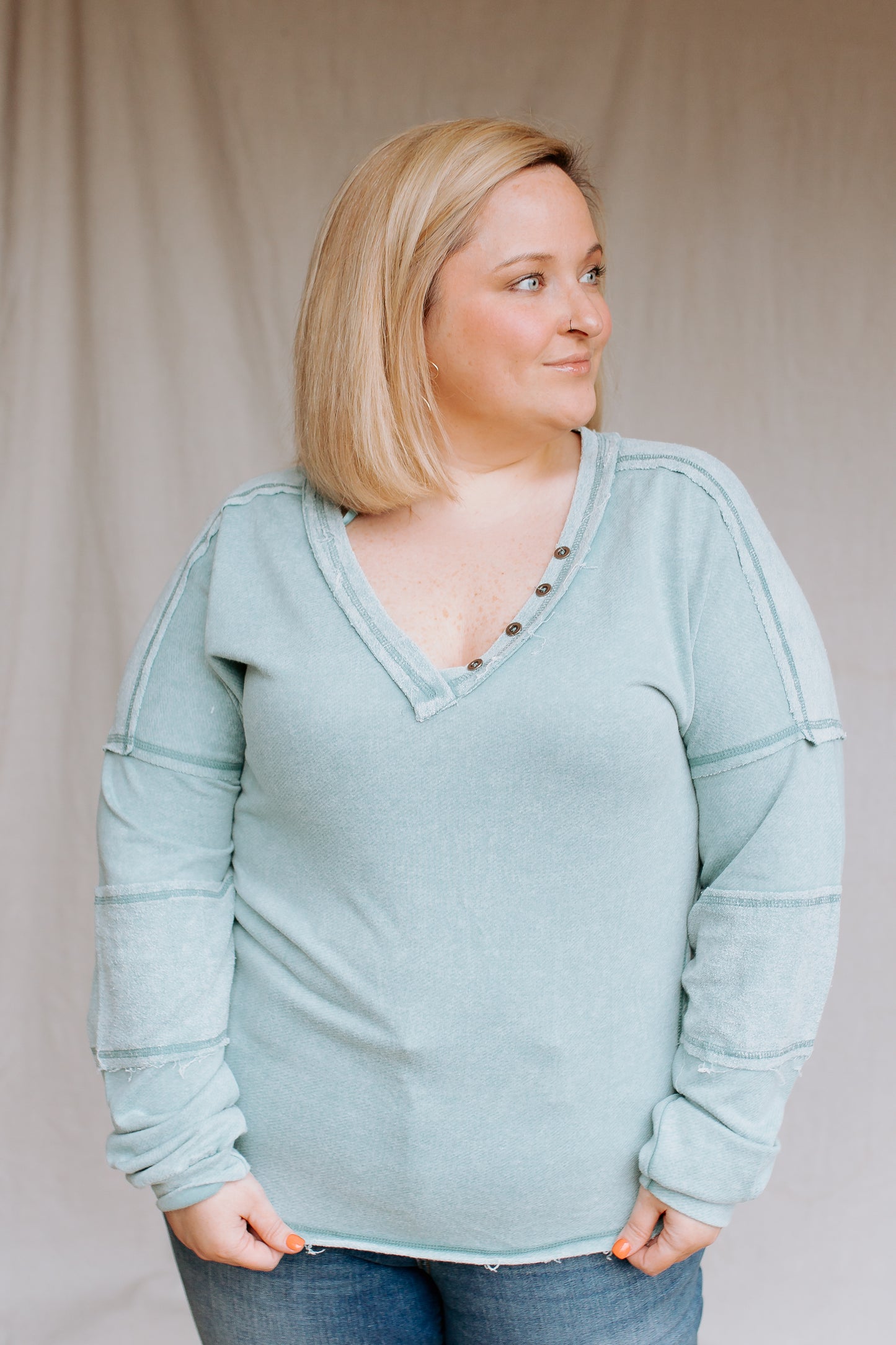 V-Neck Oversized Top | Sage