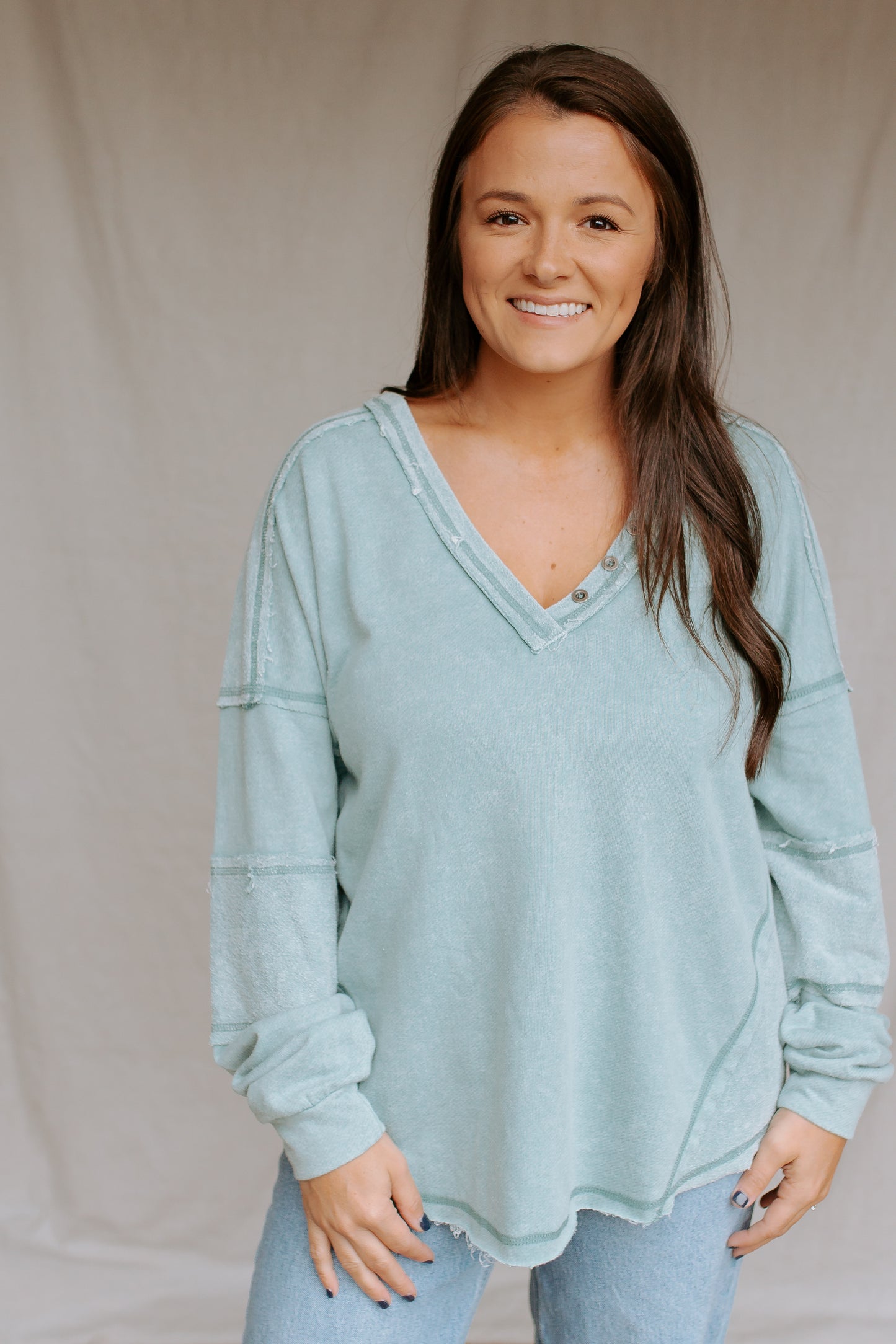 V-Neck Oversized Top | Sage