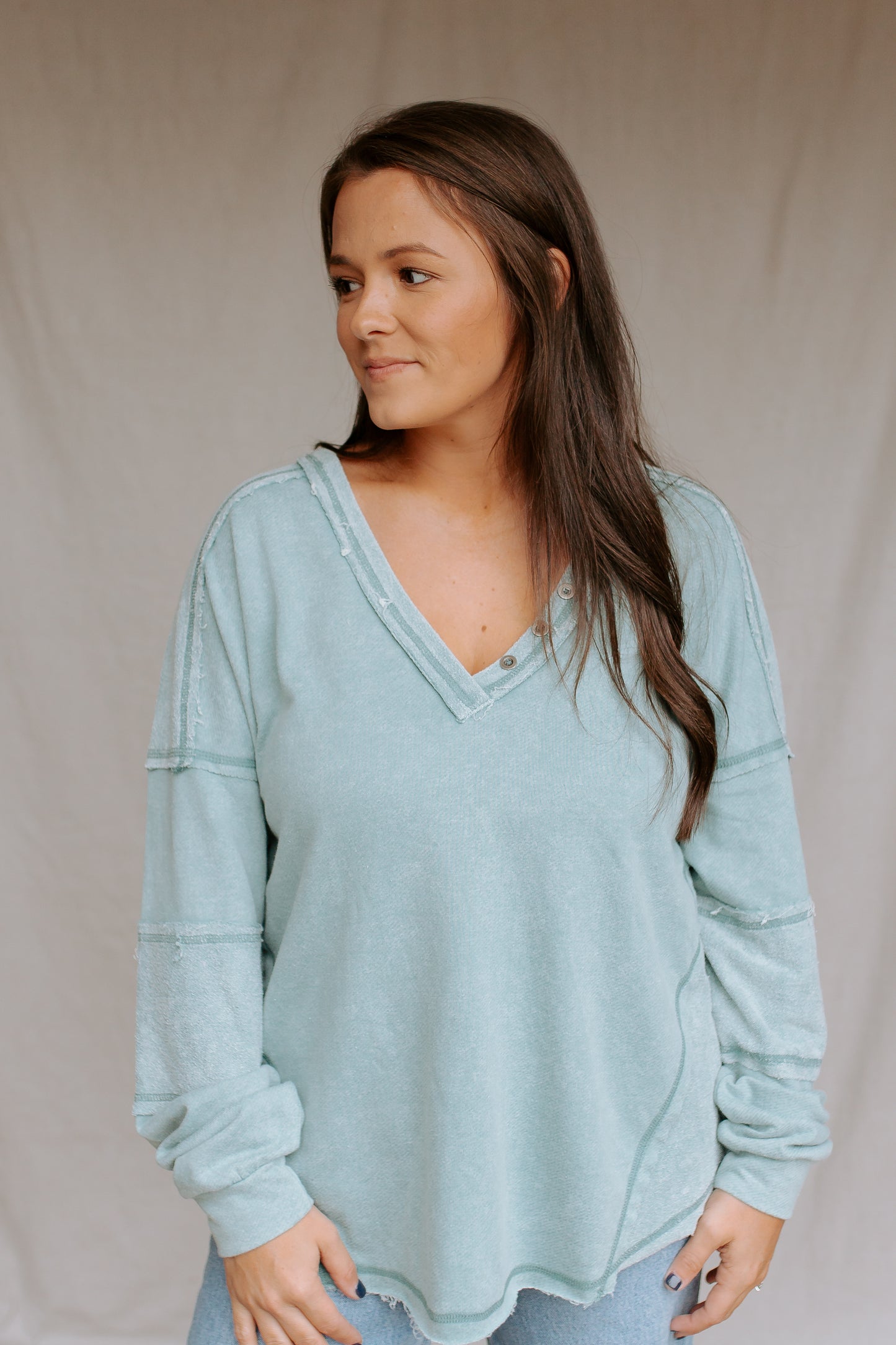 V-Neck Oversized Top | Sage