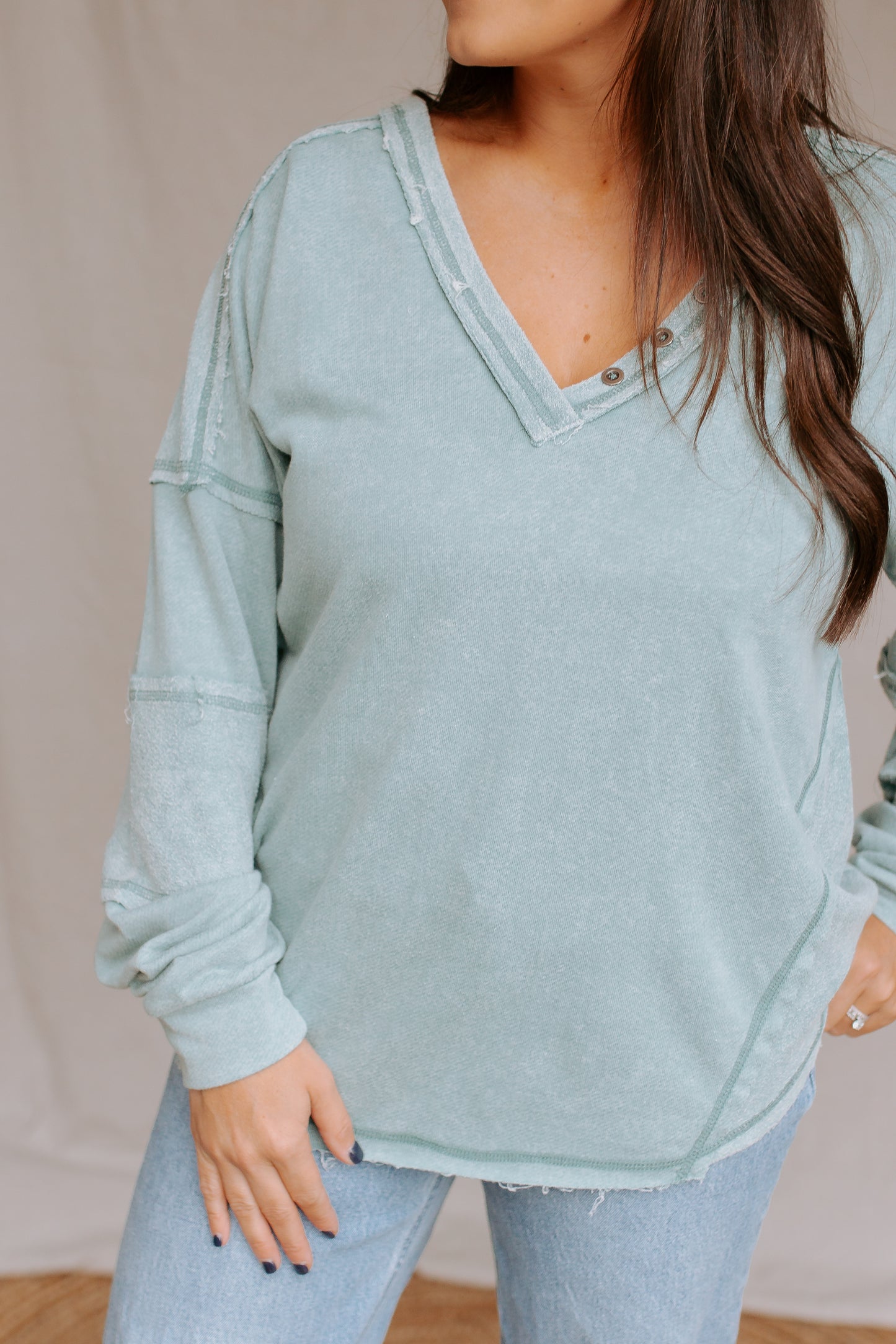 V-Neck Oversized Top | Sage