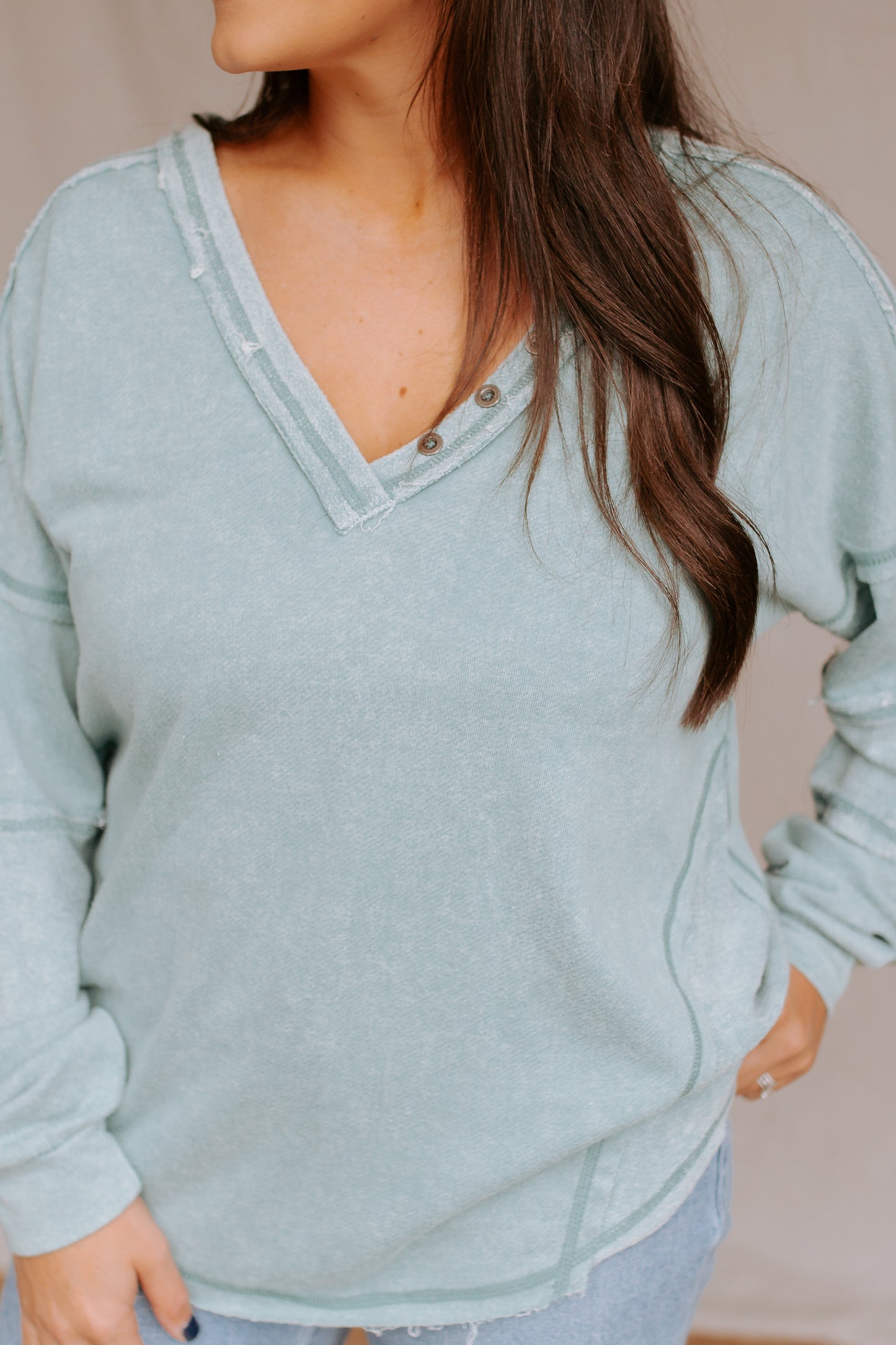 V-Neck Oversized Top | Sage