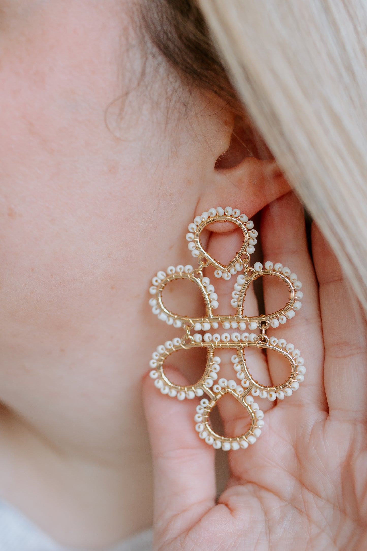 Infinity Knot Seed Bead Earrings | Ivory