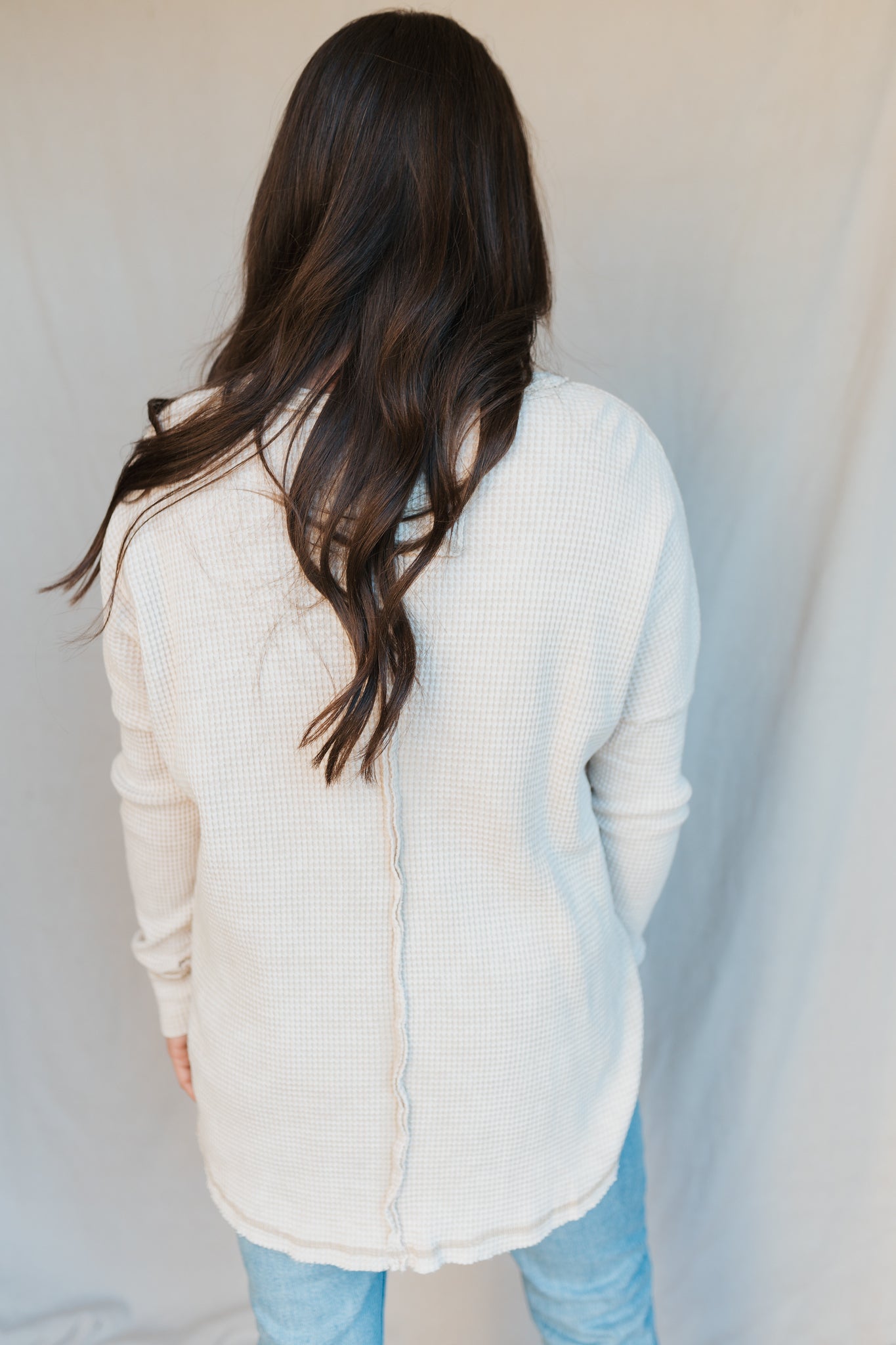 Oversized Baby Waffle Long Sleeve Top | Sand Beige