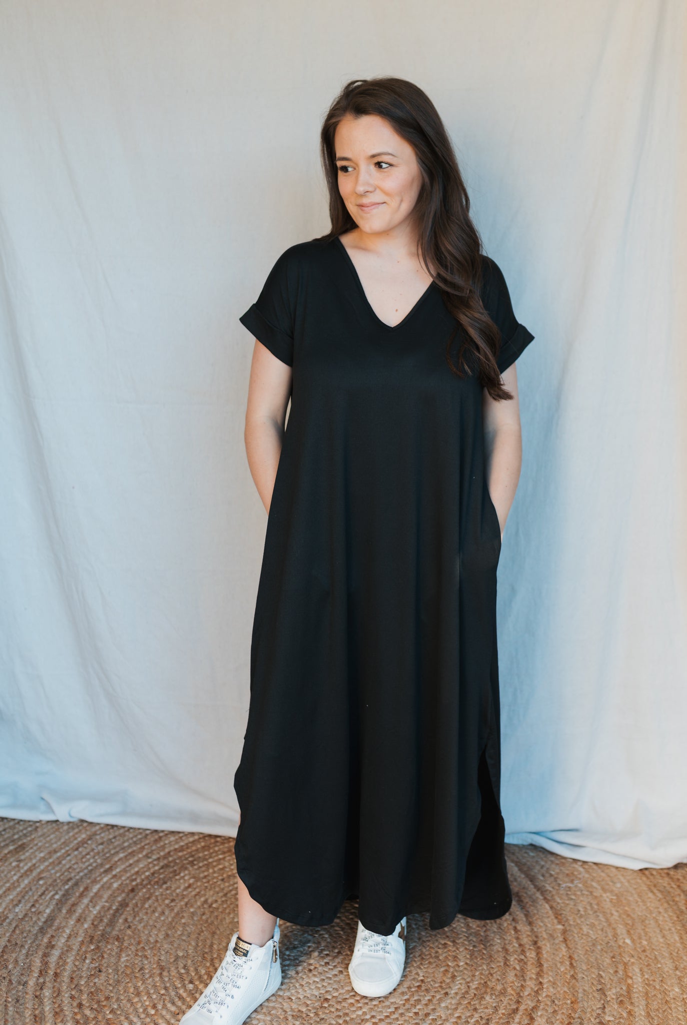 V Neck Maxi Dress | Black