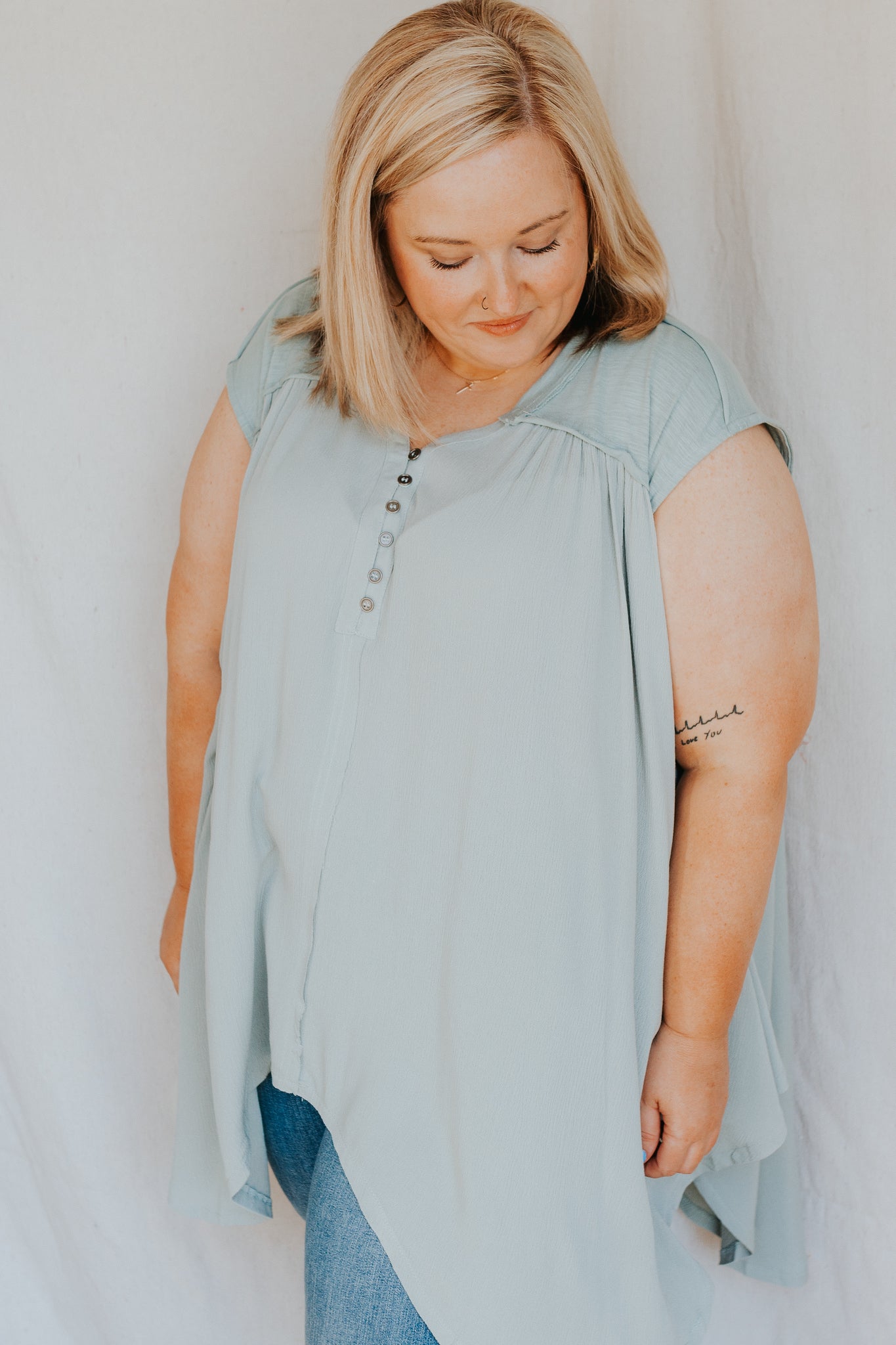 Button Front Top | Dusty Mint