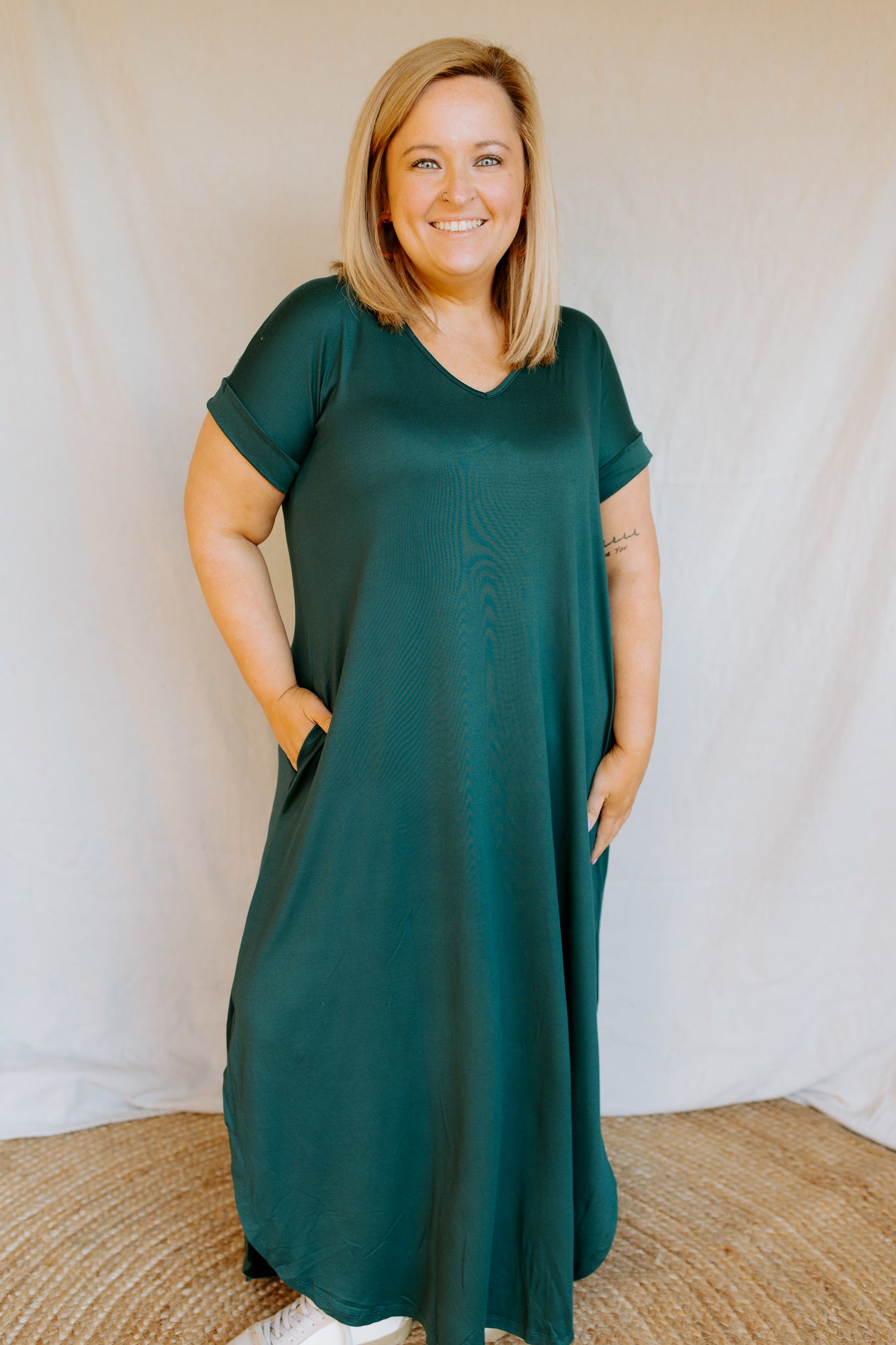 V Neck Maxi Dress | Hunter Green