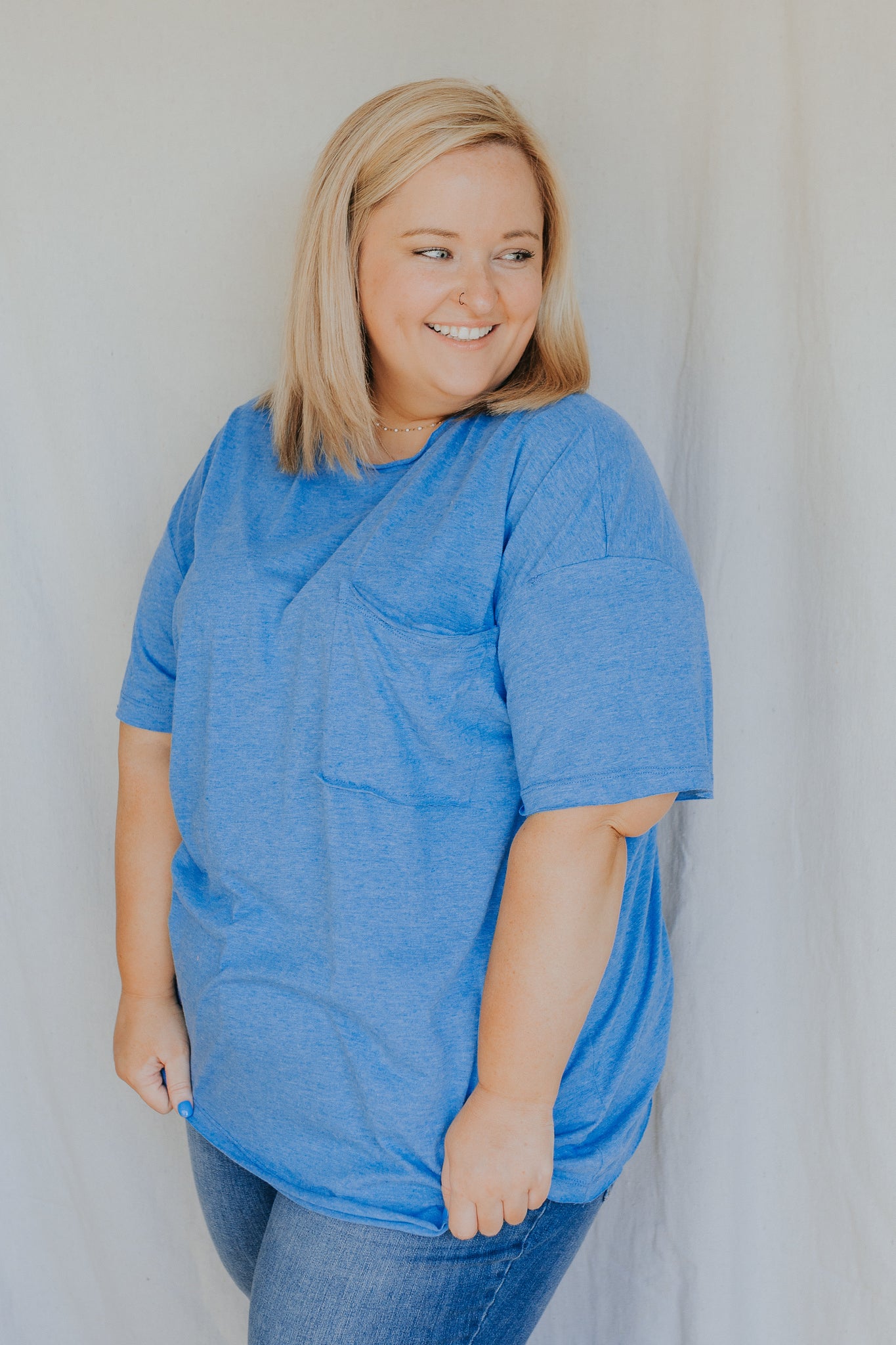 Raw Edge Boyfriend Tee | Heather Ocean Blue