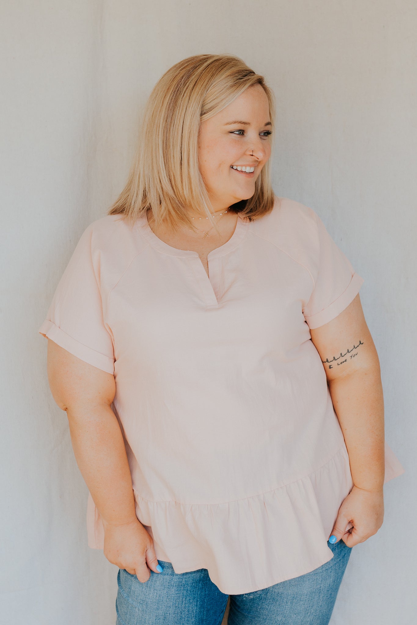 Cotton Ruffle Bottom Top | Peach