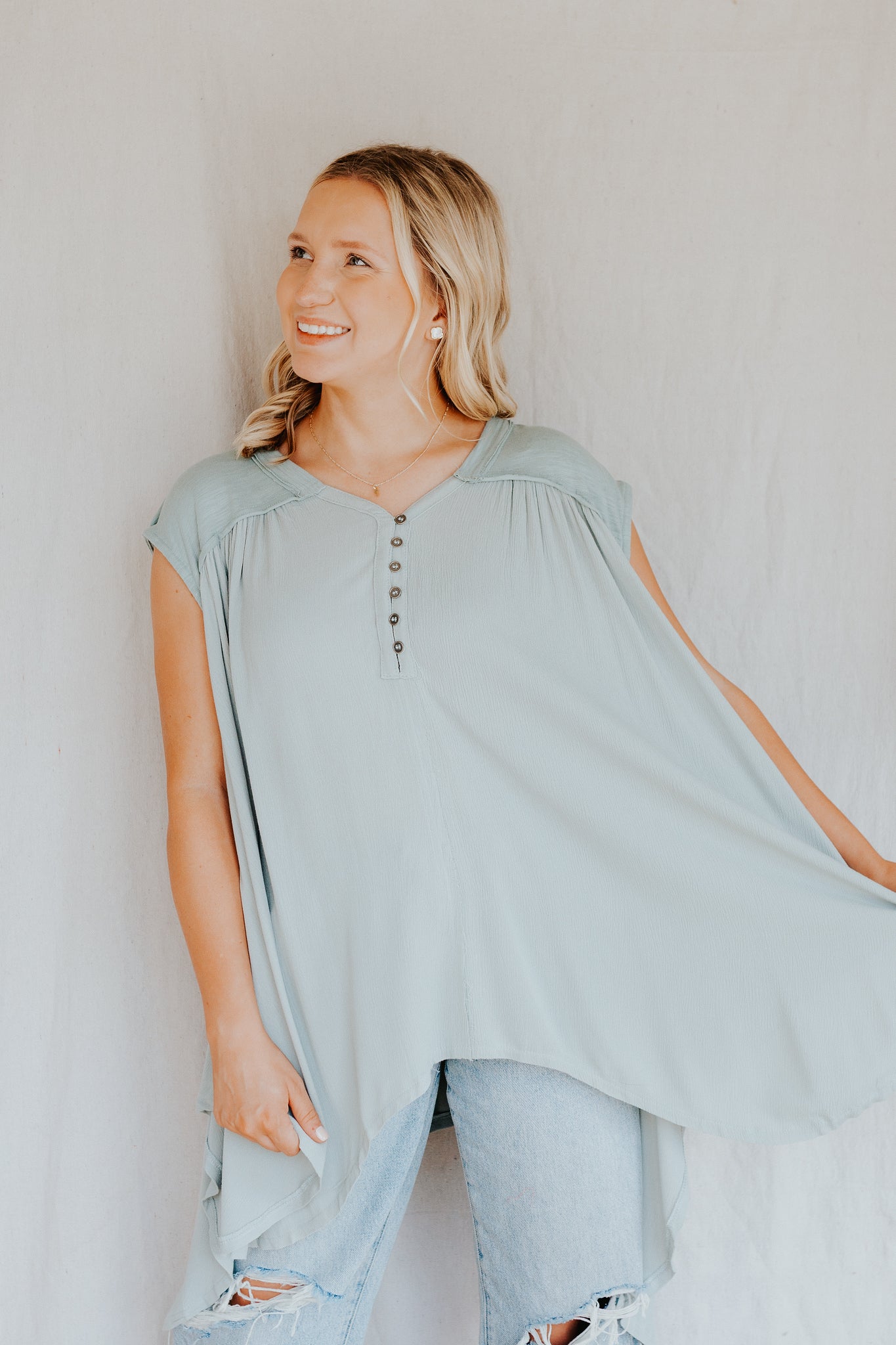 Button Front Top | Dusty Mint