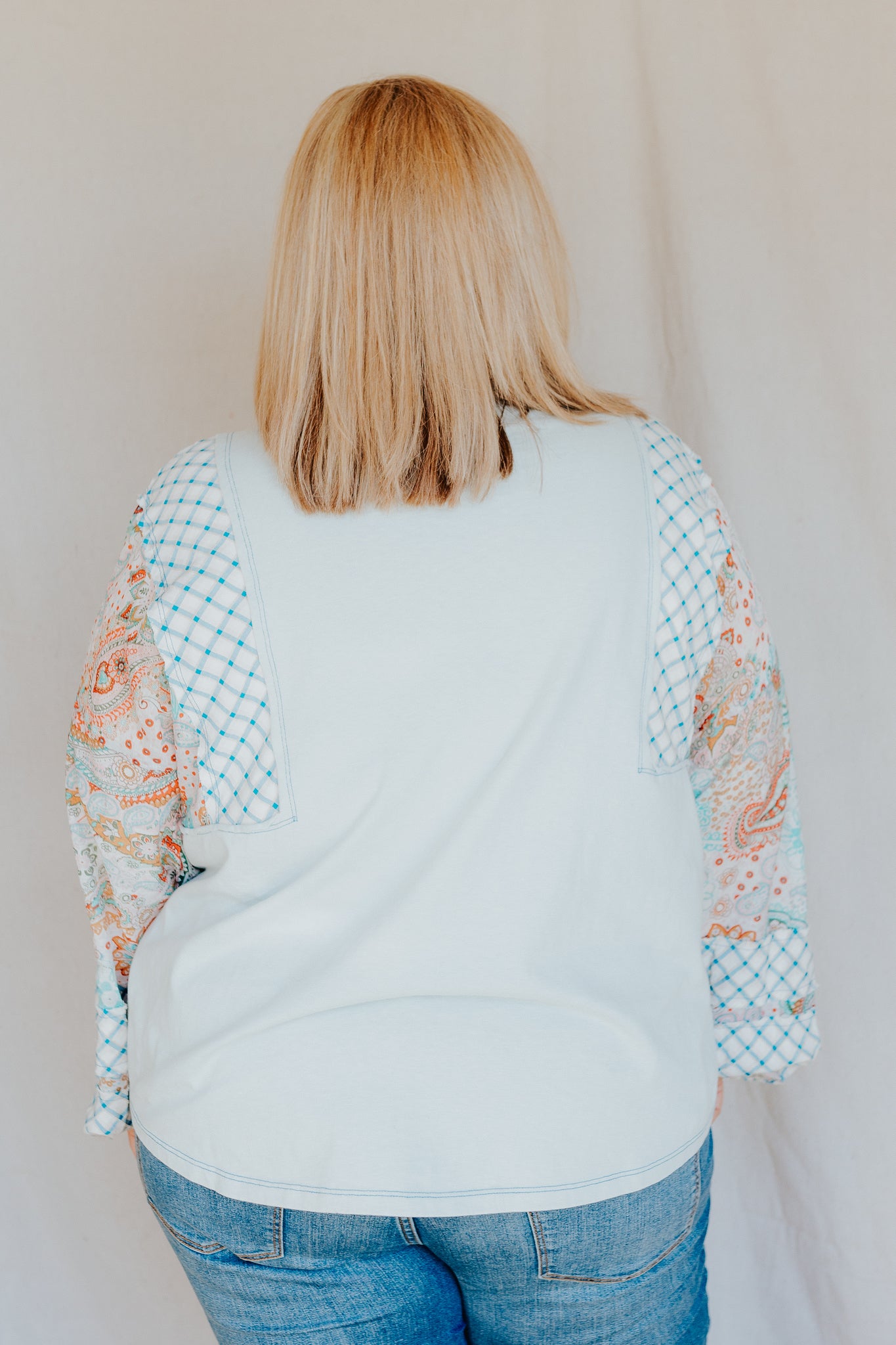 Print Mix Top | Sage Blue