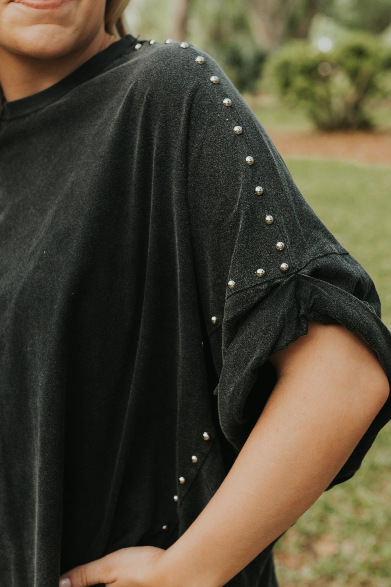 Roll Up Sleeve Studded Tee