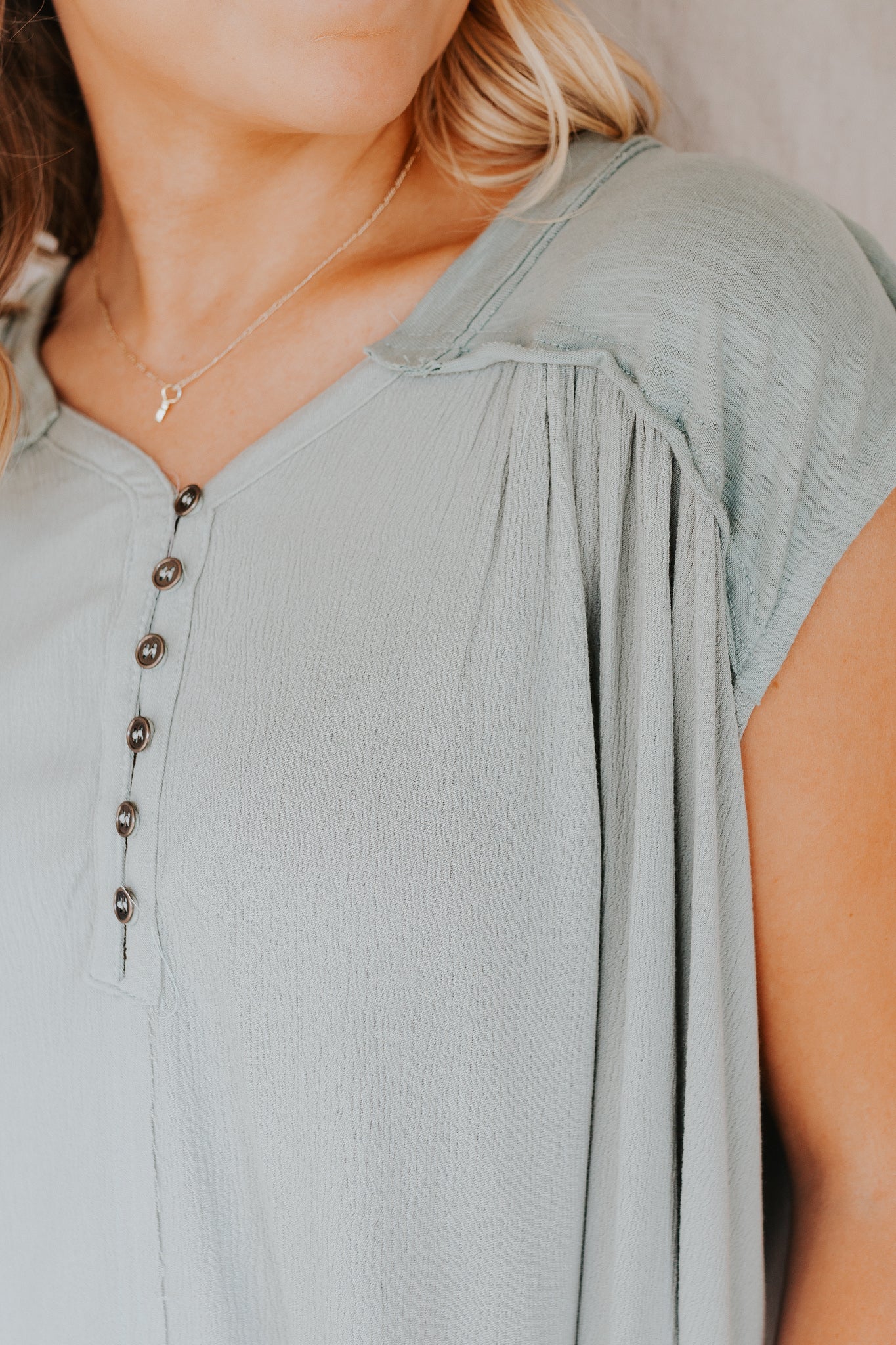 Button Front Top | Dusty Mint