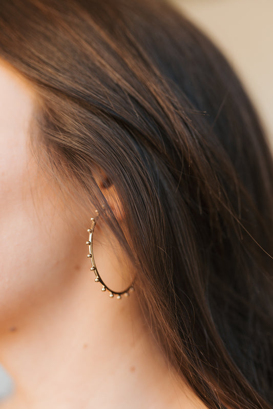 Ball Studded Open Hoops | Gold