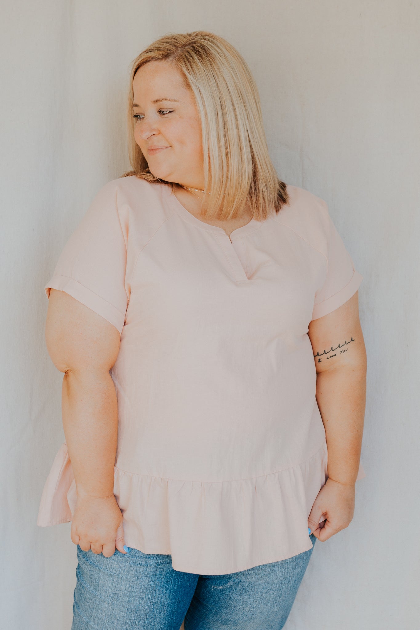 Cotton Ruffle Bottom Top | Peach