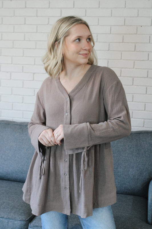 Button Down Cotton Tunic Top