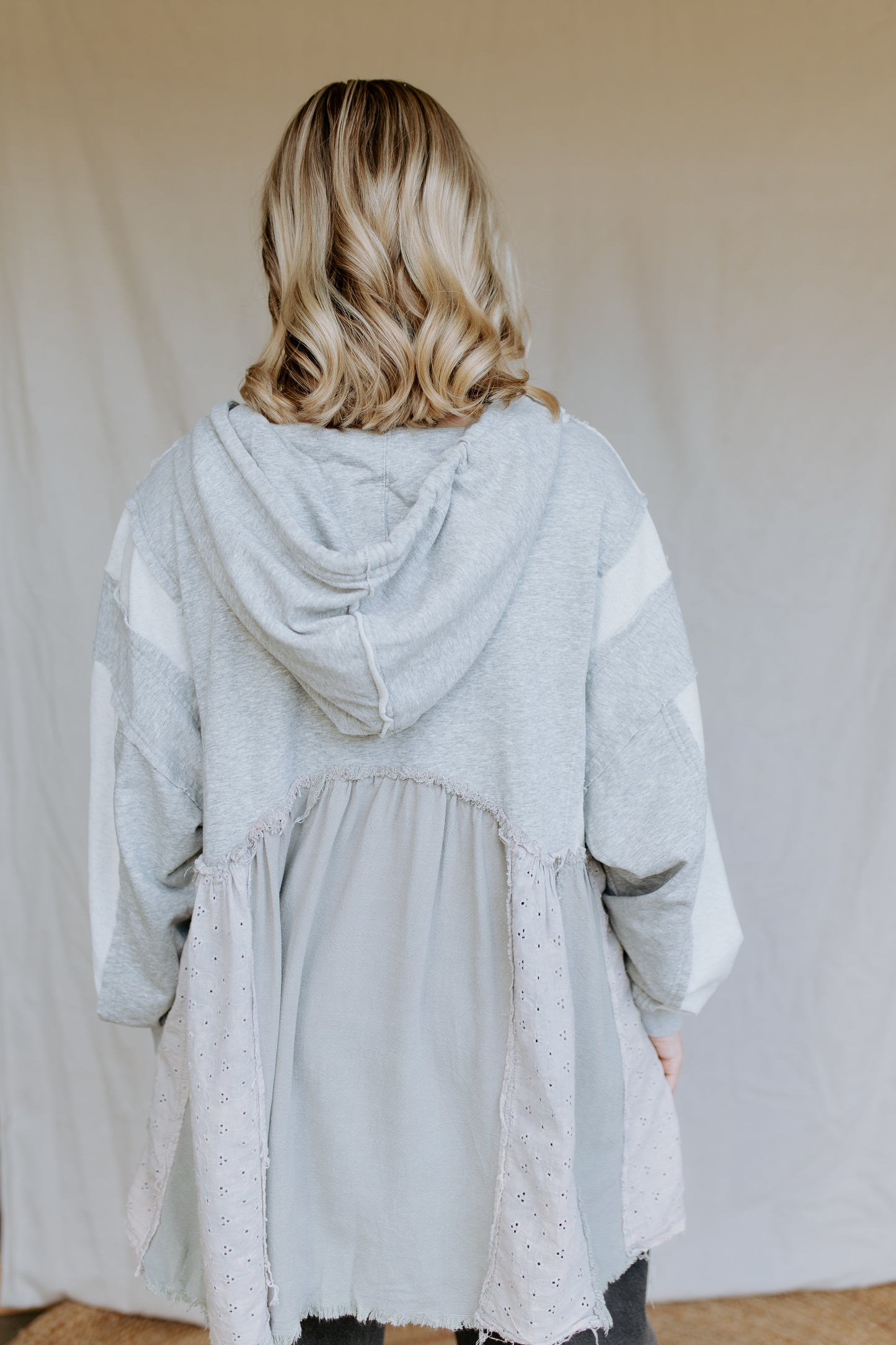 Multi Fabric Layered Hoodie Top