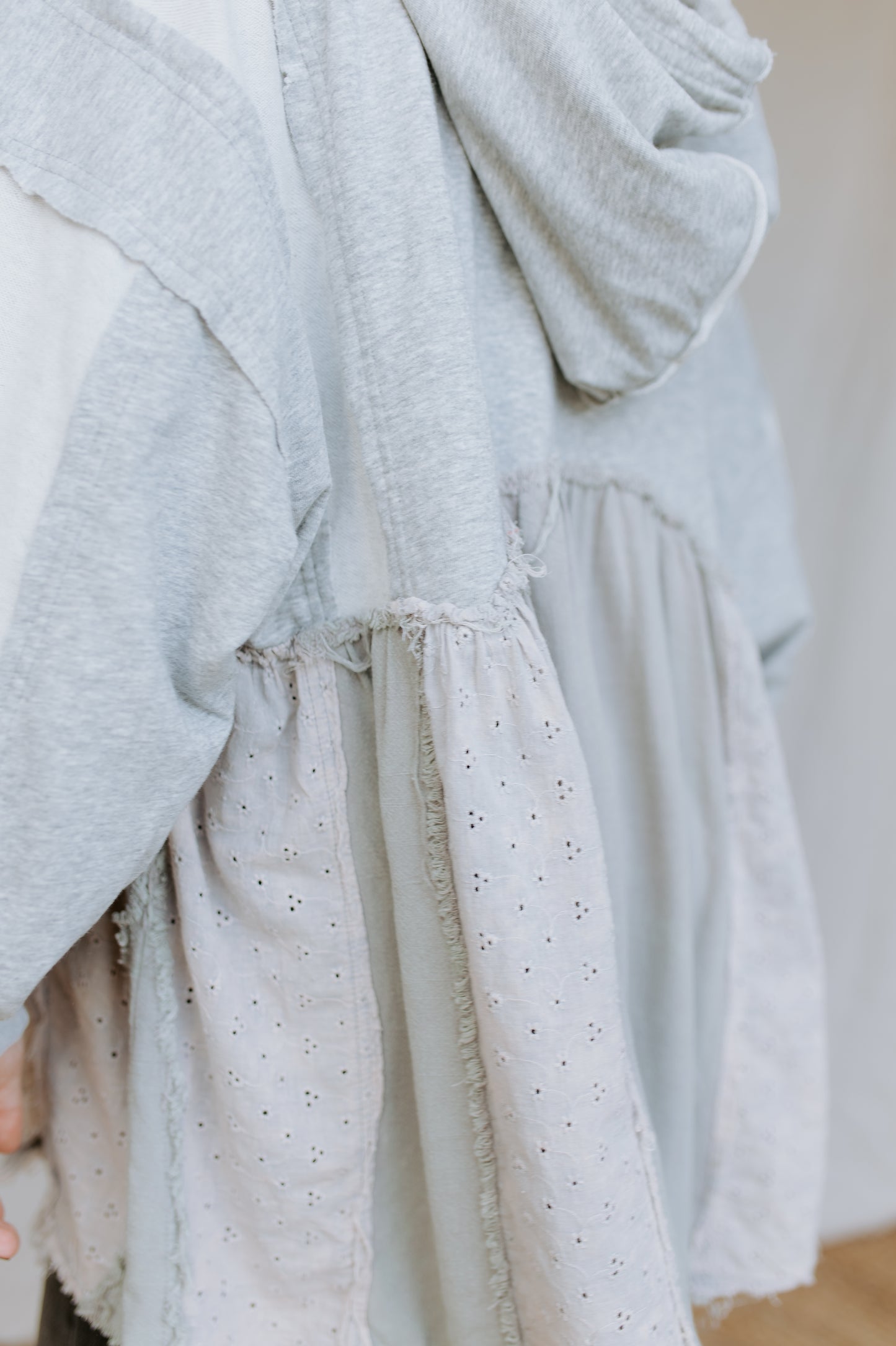 Multi Fabric Layered Hoodie Top