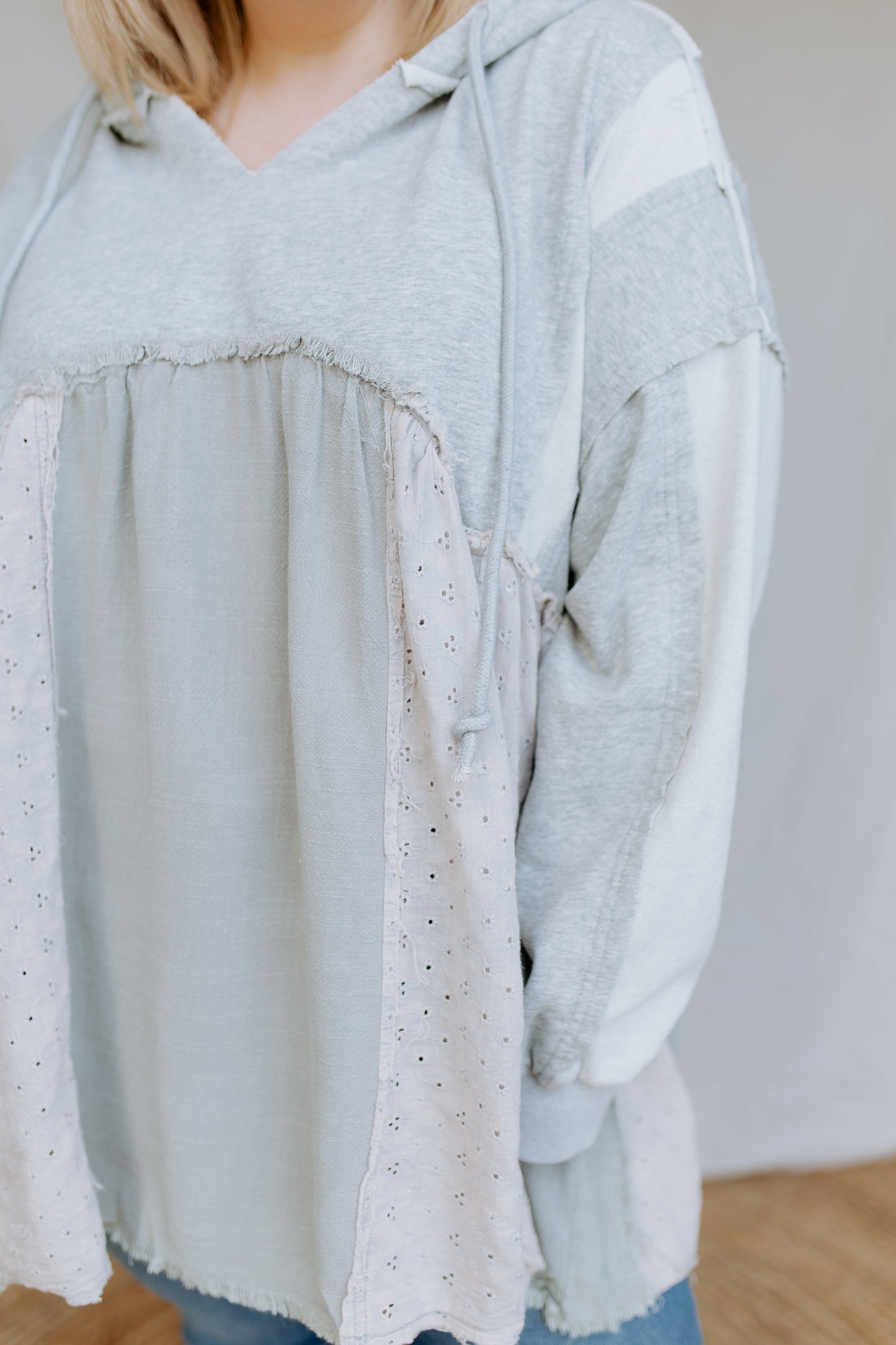 Multi Fabric Layered Hoodie Top