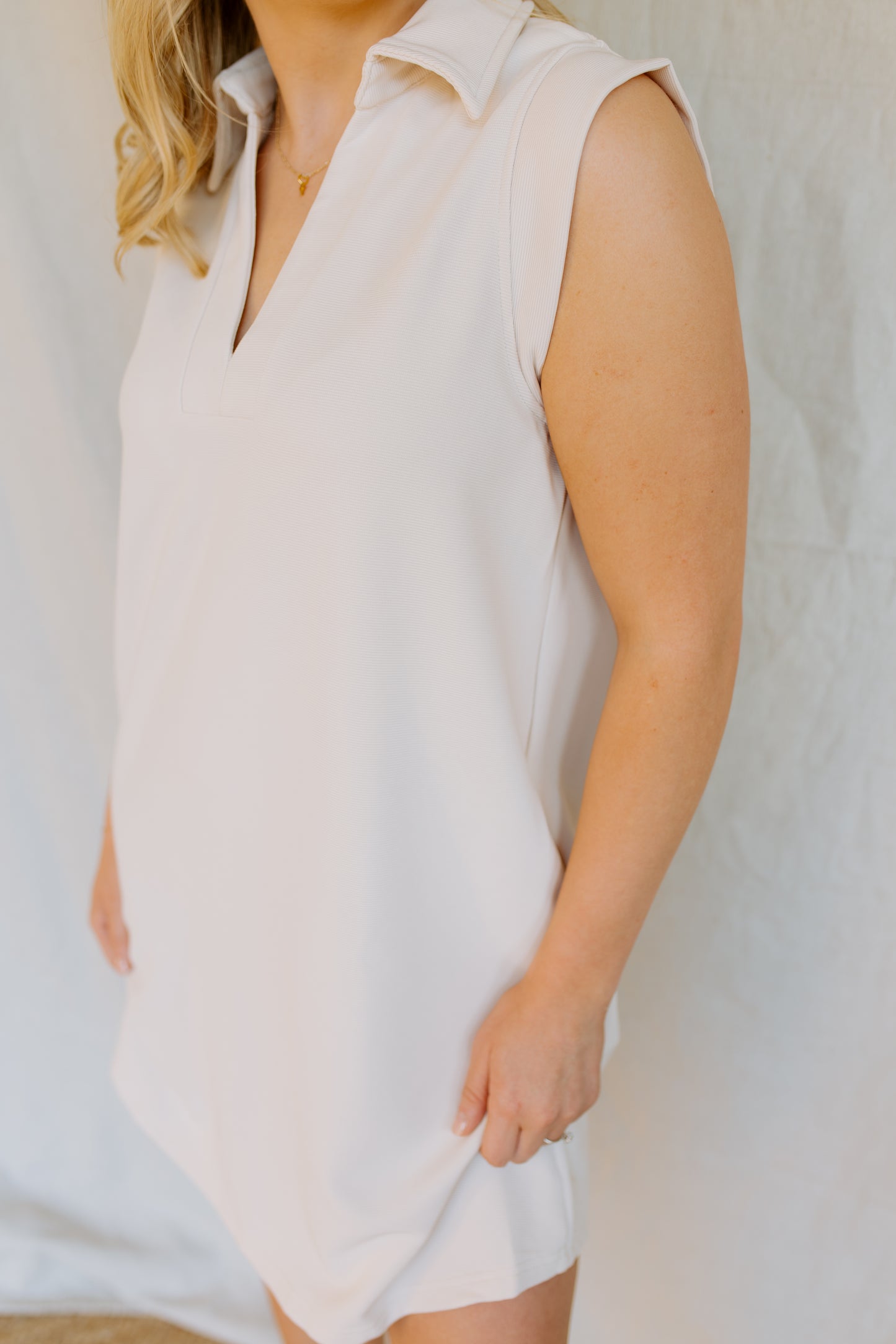 Textured Sleeveless Dress | Ecru