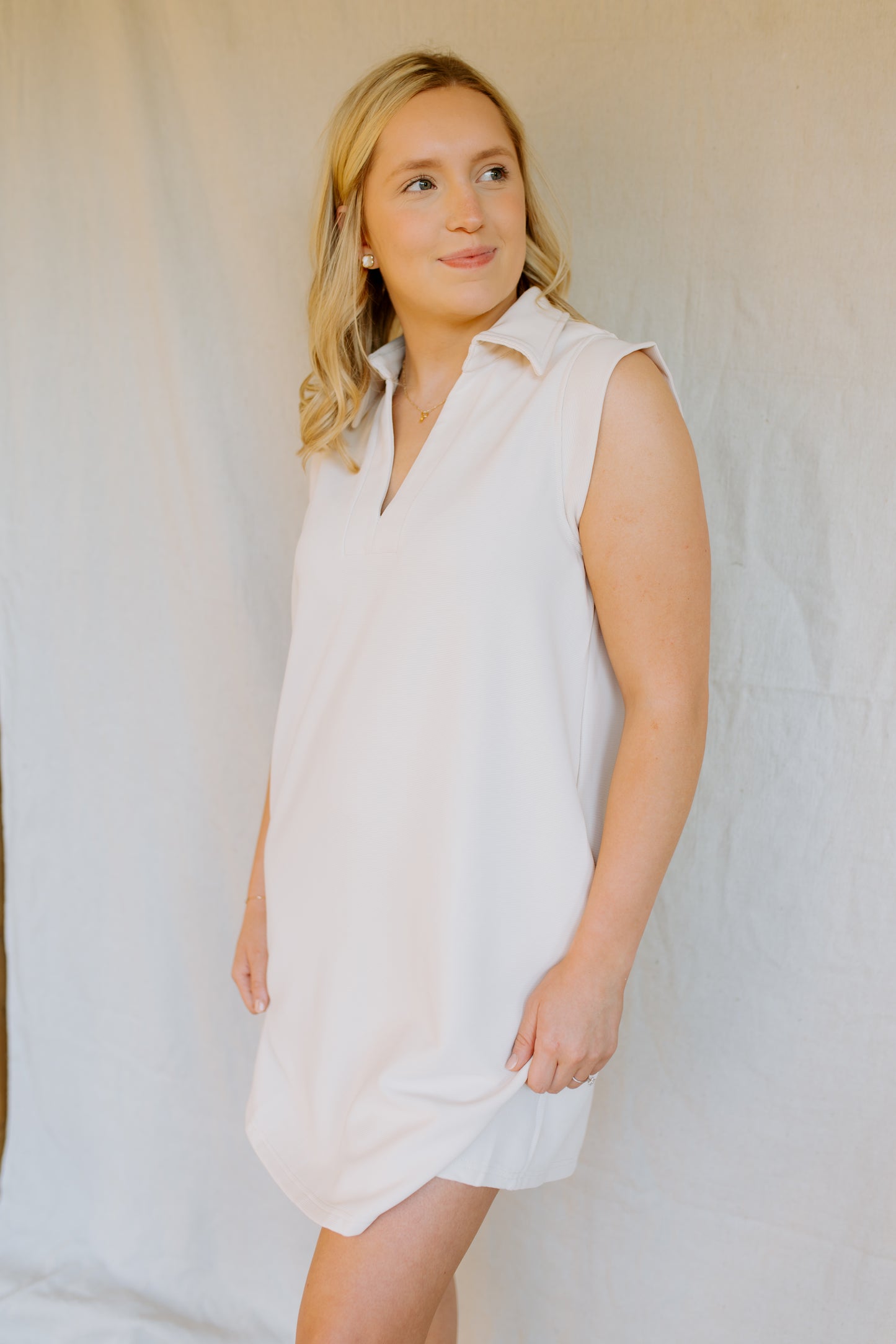 Textured Sleeveless Dress | Ecru